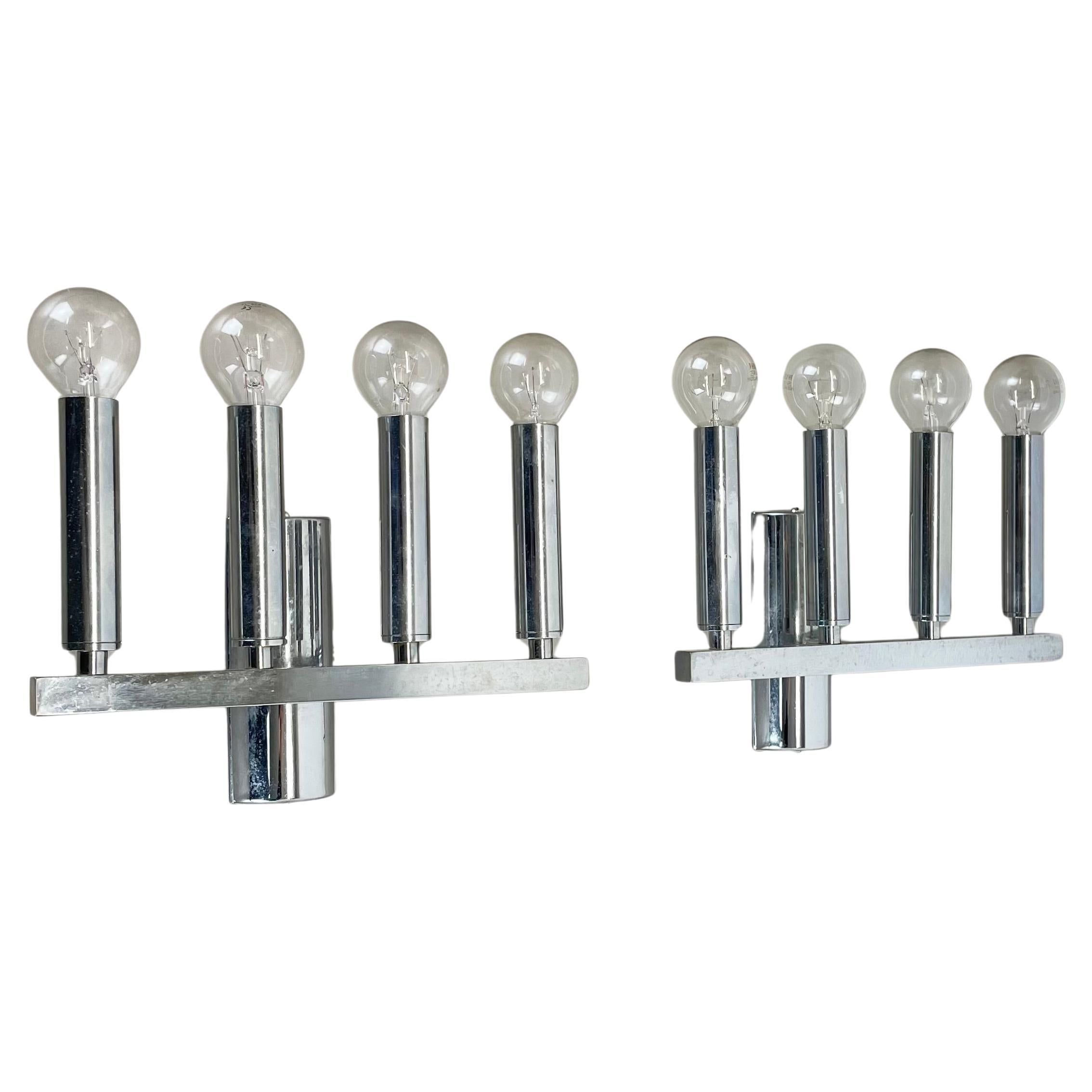 Set of 2 chrome tube "TORCH" Wall Lights by GAETANO SCIOLARI attrib. Italy 1970s
