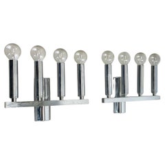 Set of 2 chrome tube "TORCH" Wall Lights by GAETANO SCIOLARI attrib. Italy 1970s