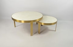 Set of 2 Circular Coffee Tables in Rock Crystal and Brass by Ginger Brown