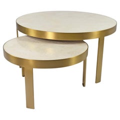 Set of 2 Circular Coffee Tables in Rock Crystal and Brass by Ginger Brown