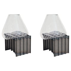 Set of 2 Clear Grid Table Vase by Studio Thier & Van Daalen