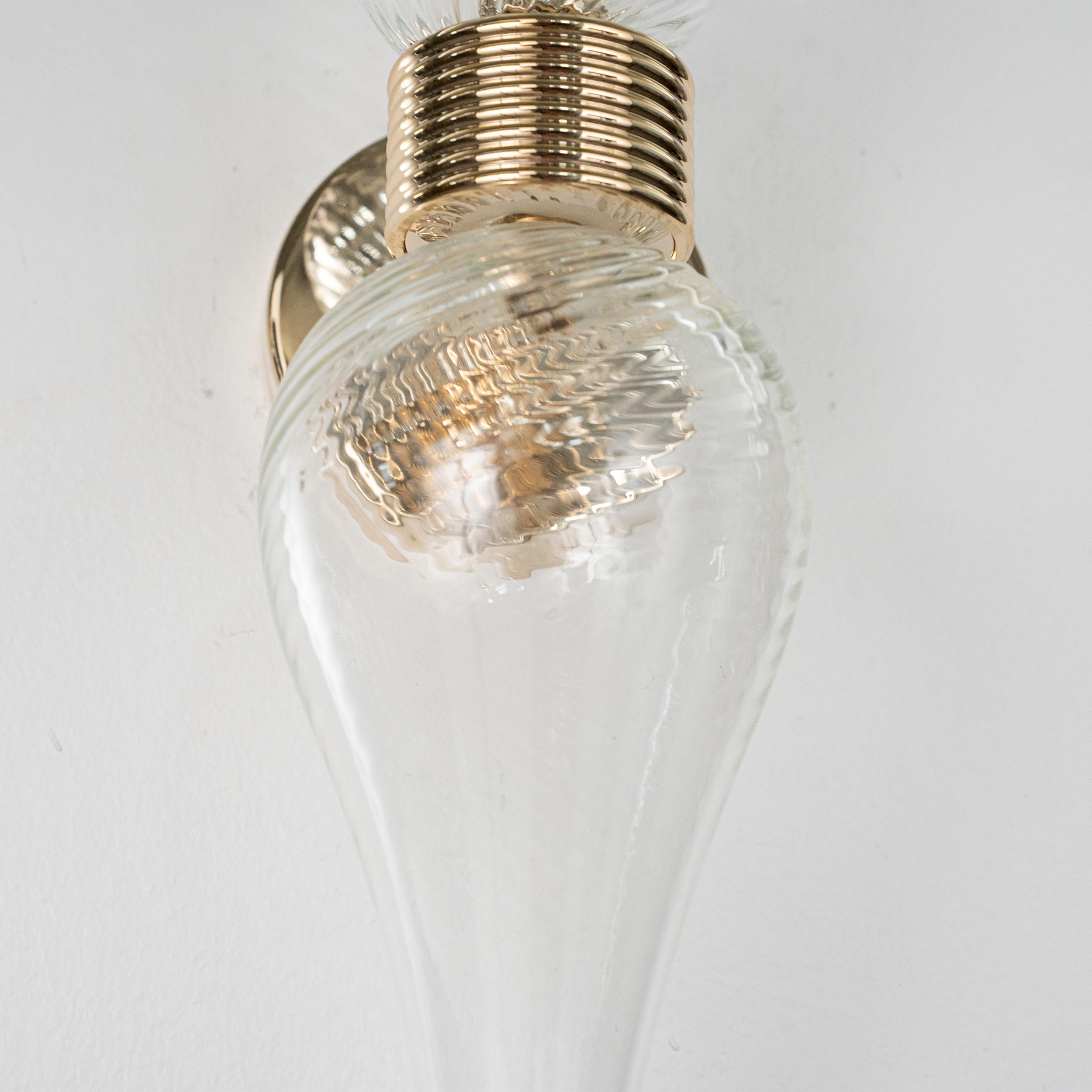 XX secolo Set di 2 lampade da parete in vetro di Murano trasparente con cornice dorata Made in Italy, in stock in vendita