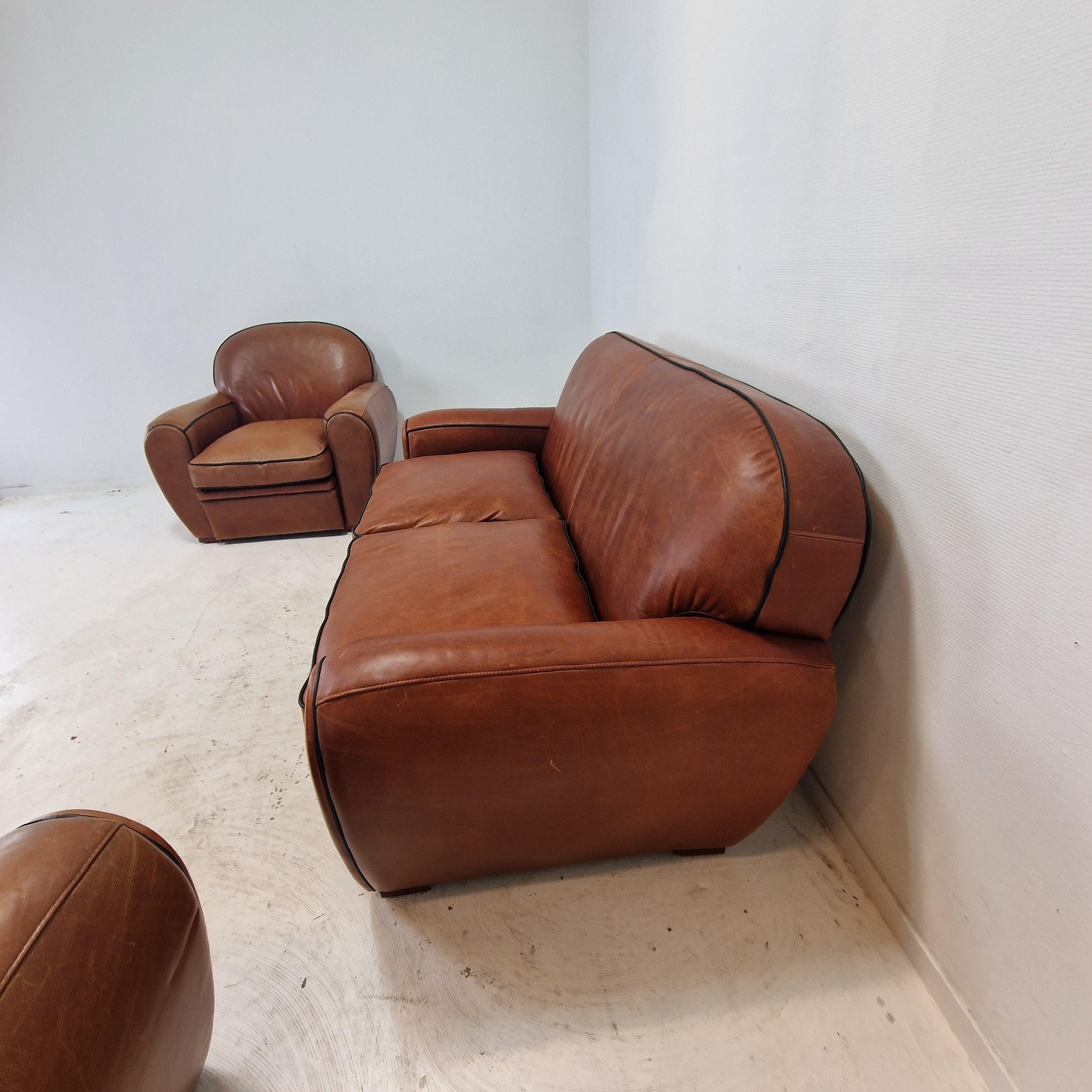 Set di 2 poltrone e 1 divano in pelle di Jan Frantzen, Paesi Bassi in vendita 3