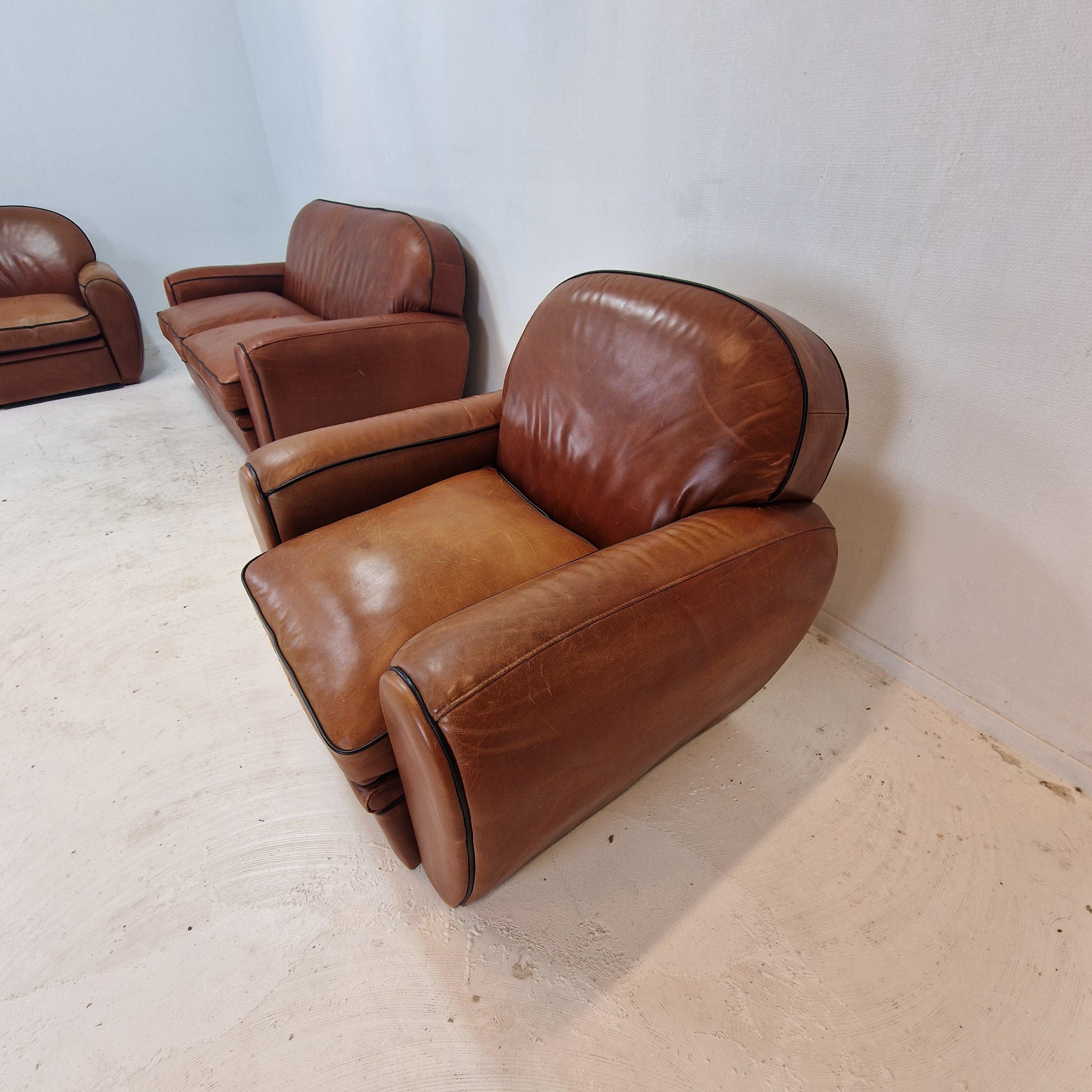 Set di 2 poltrone e 1 divano in pelle di Jan Frantzen, Paesi Bassi in vendita 5