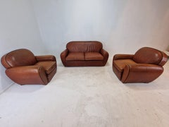 Set of 2 Club Chairs and 1 Sofa in Saddle Leather by Jan Frantzen, Netherlands