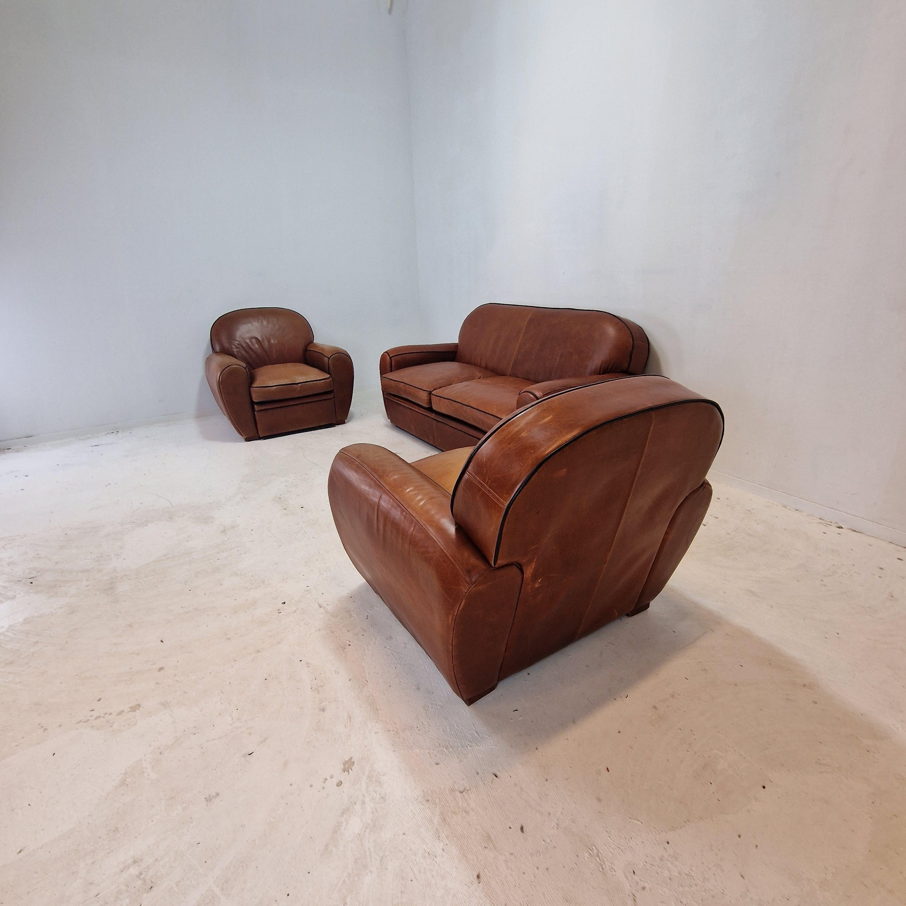 Olandese Set di 2 poltrone e 1 divano in pelle di Jan Frantzen, Paesi Bassi in vendita
