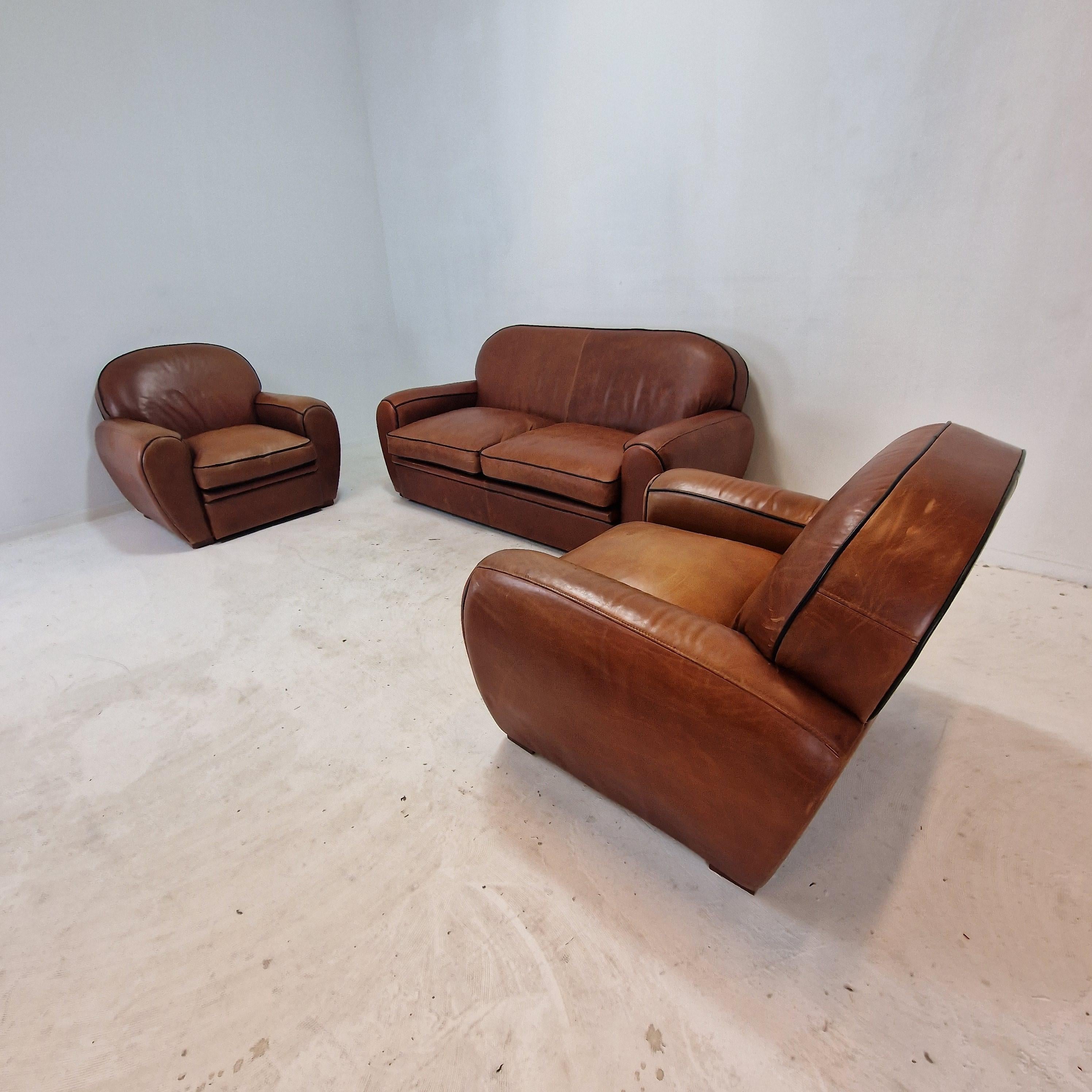 Set di 2 poltrone e 1 divano in pelle di Jan Frantzen, Paesi Bassi In condizioni buone in vendita a Oud Beijerland, NL