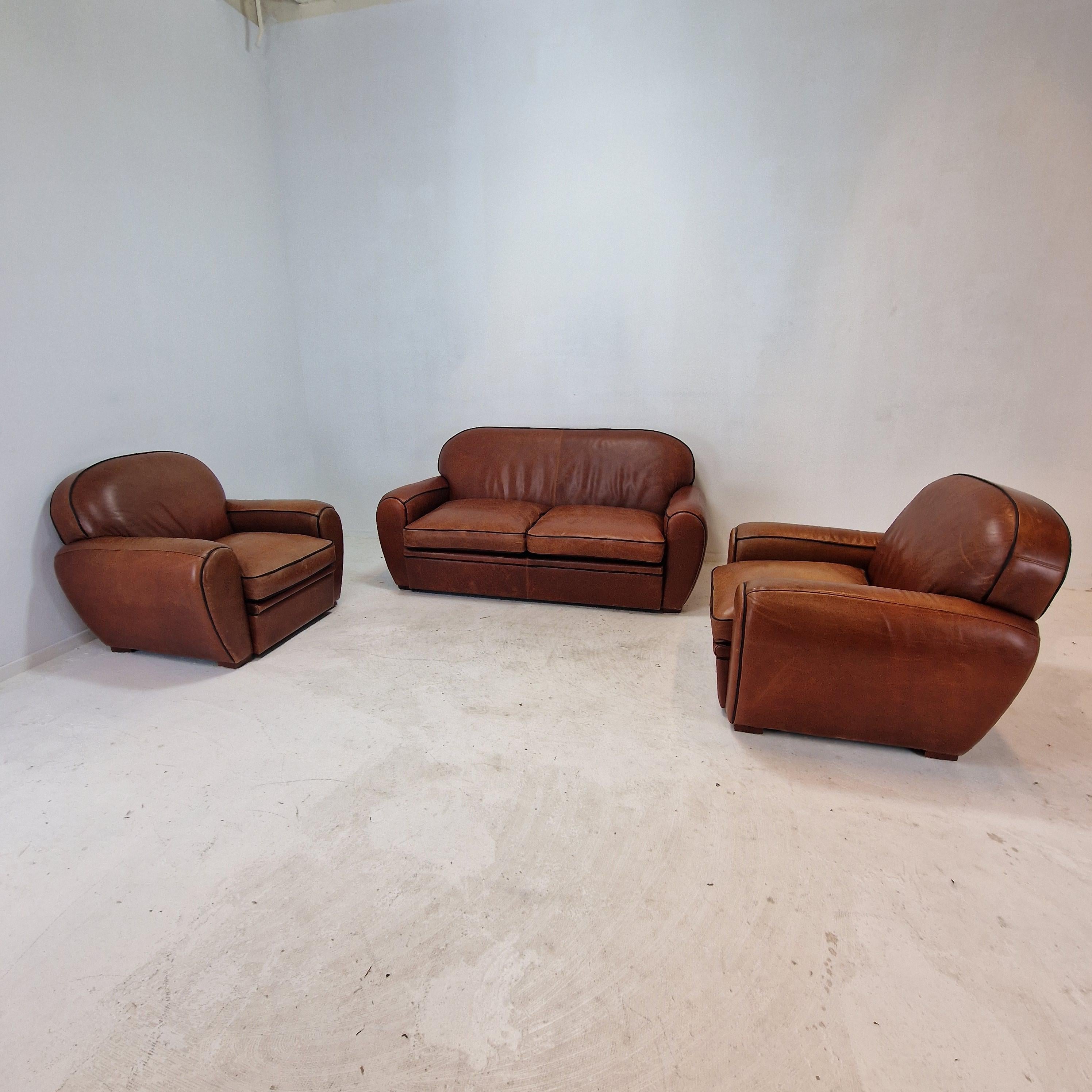 Fine XX secolo Set di 2 poltrone e 1 divano in pelle di Jan Frantzen, Paesi Bassi in vendita