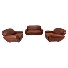 Used Set of 2 Club Chairs and 1 Sofa in Saddle Leather by Jan Frantzen, Netherlands