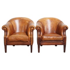 Juego de 2 sillones club de piel de oveja