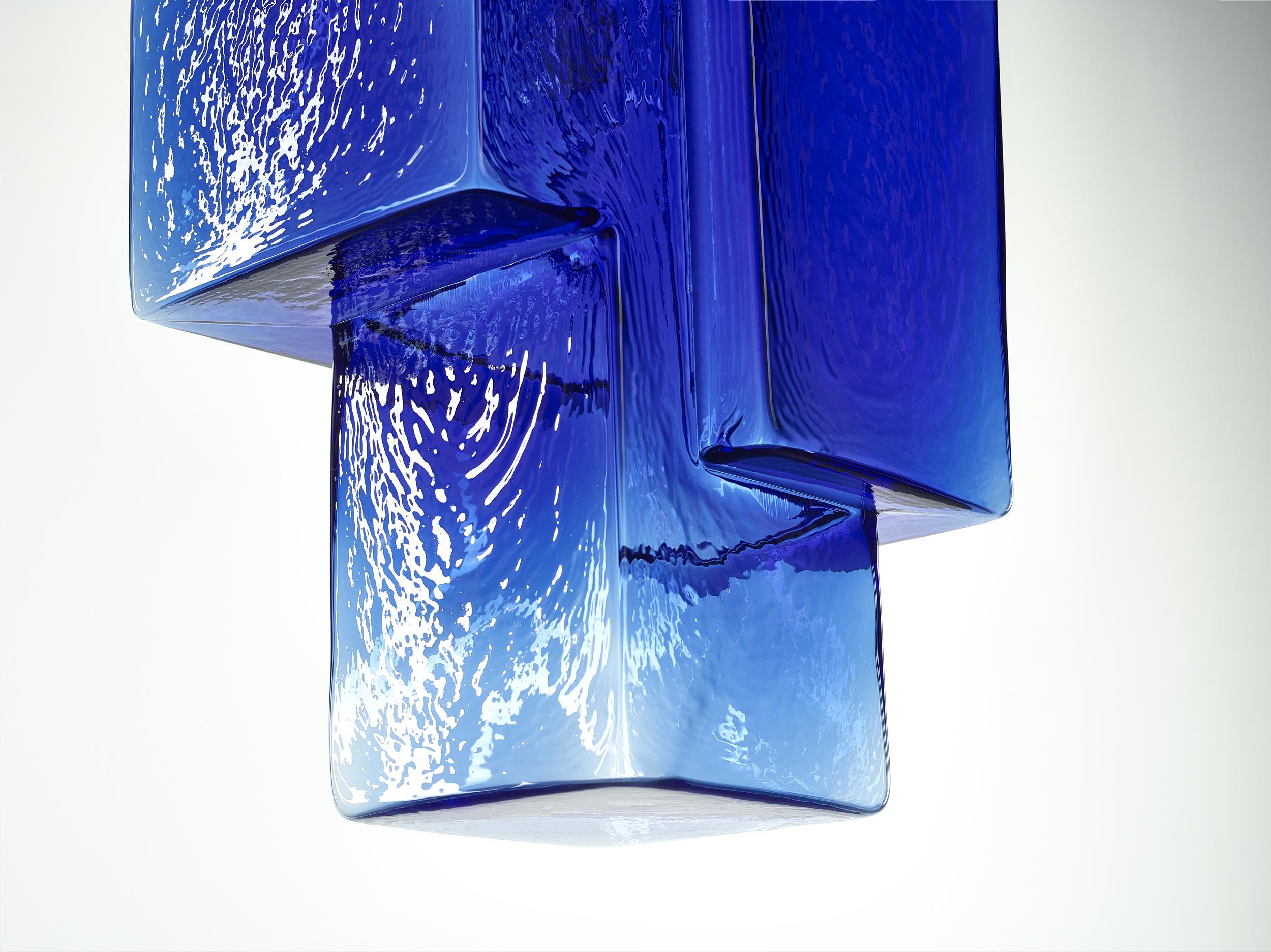 Czech Set of 2 Cobalt Blue Tetris Pendant Light by Dechem Studio For Sale