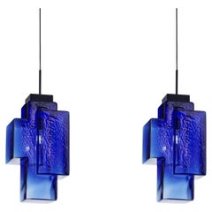 Set of 2 Cobalt Blue Tetris Pendant Light by Dechem Studio