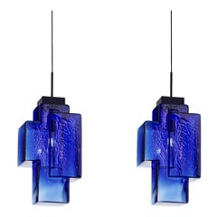 Ensemble de 2 lampes à suspension Tetris bleu cobalt de Dechem Studio