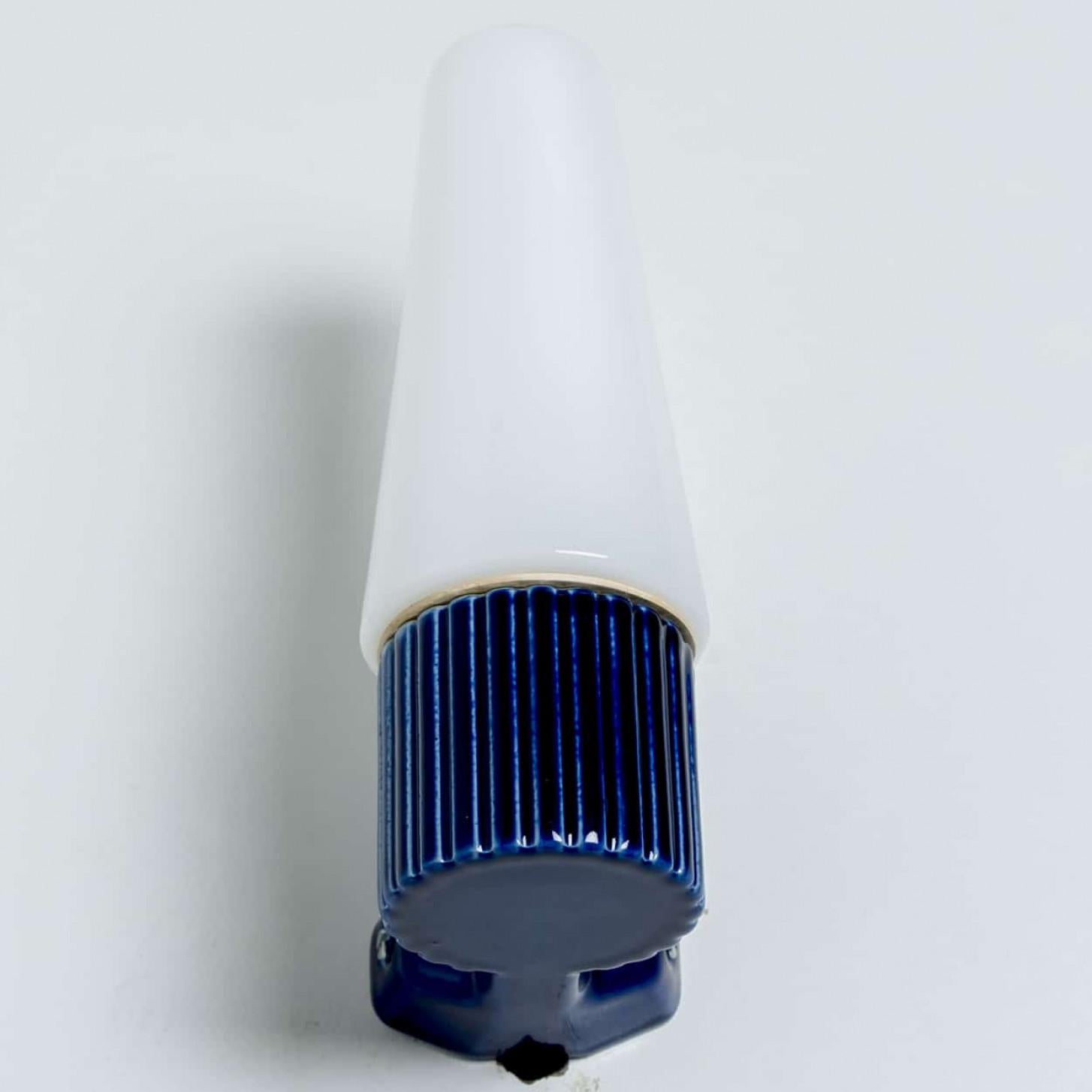 Set of 2 Cobalt Ceramic Opaline Glass Wall Lights, Sweden 1960 For Sale 5