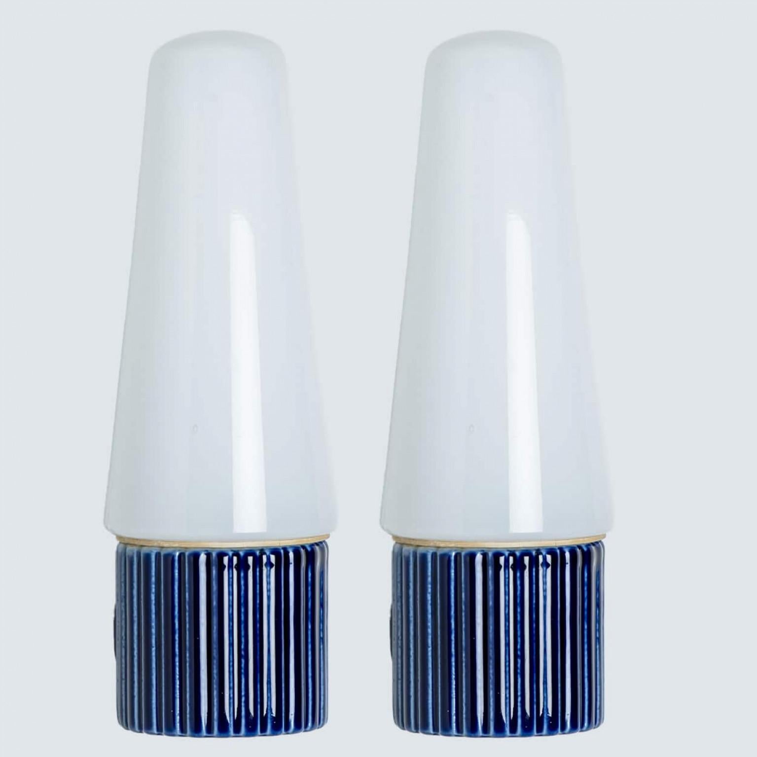 Swedish Set of 2 Cobalt Ceramic Opaline Glass Wall Lights, Sweden 1960 For Sale