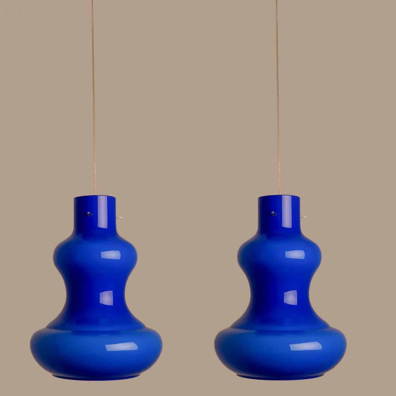 Other Set of 2 Cobalt Murano Glass Pendant Lights by Massimo Vignelli for Venini, 1960 For Sale