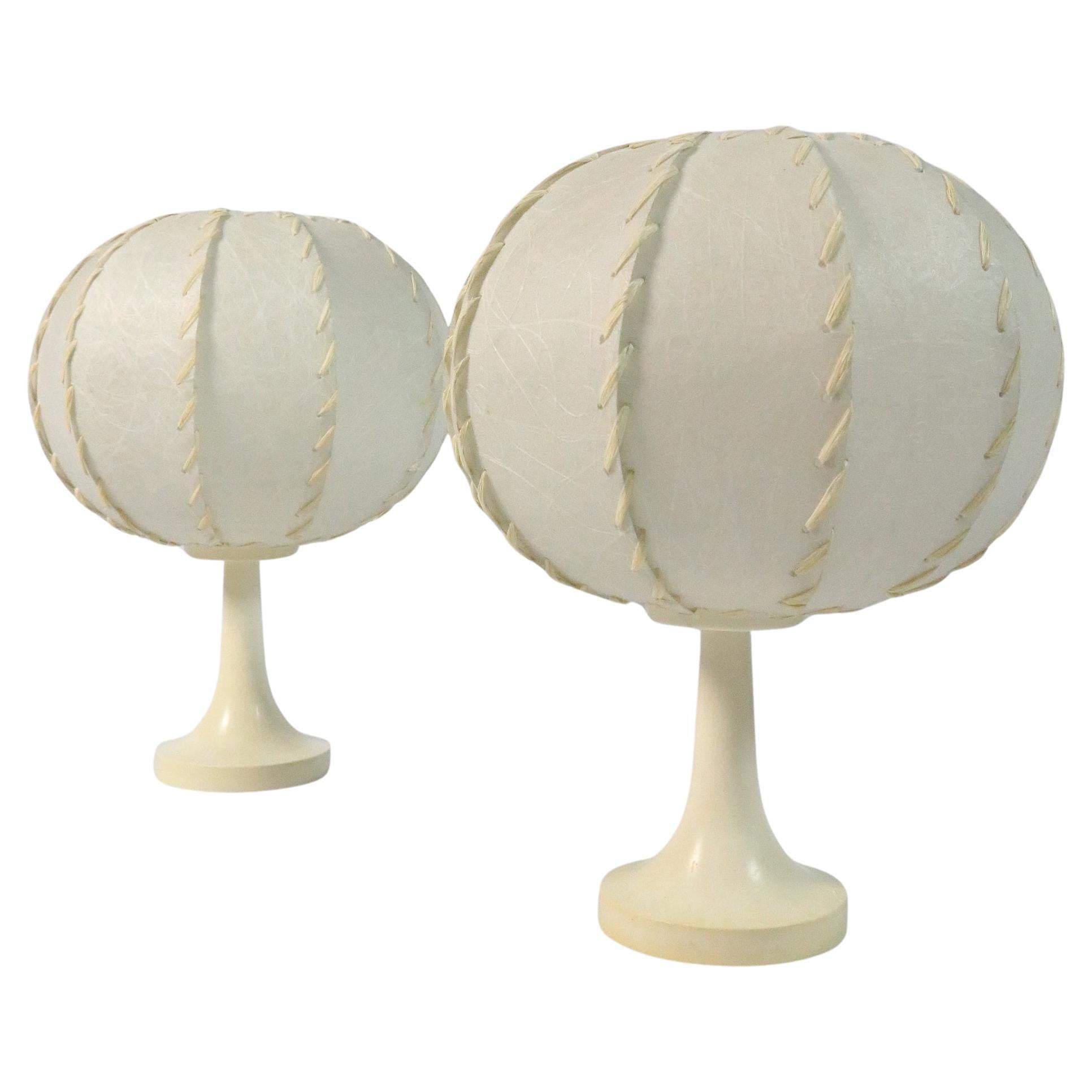Set of 2 Cocoon Table Lamps, Tulip Base, Mid-Century, Germany For Sale