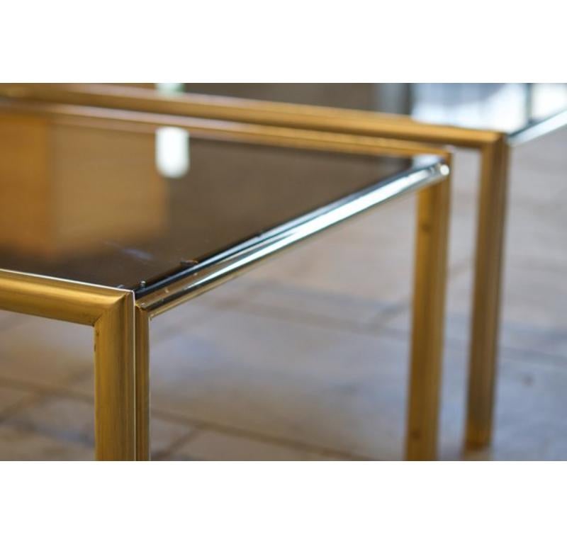 Set of 2 Coffee Tables in Aluminum, Brass & Glass, 1970s For Sale 7