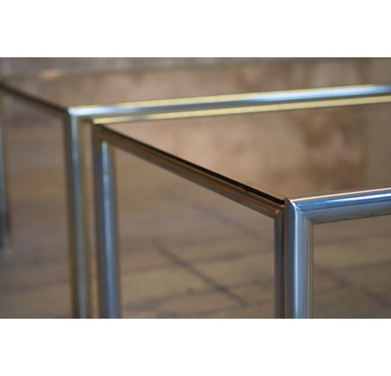 Set of 2 Coffee Tables in Aluminum, Brass & Glass, 1970s For Sale 9