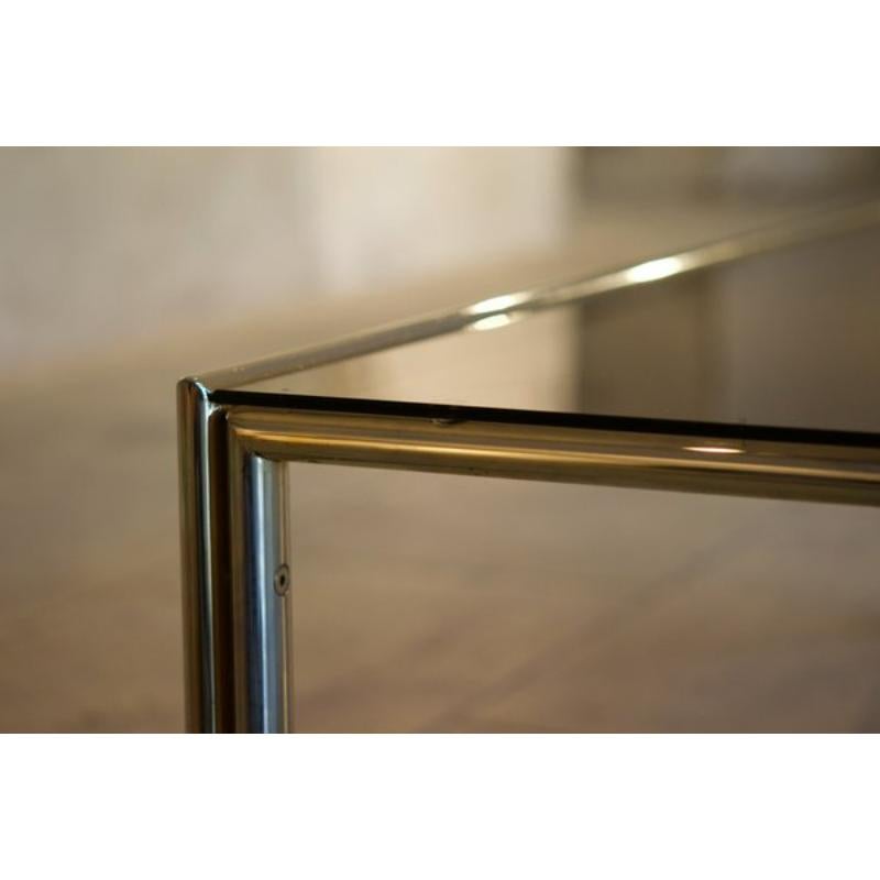 French Set of 2 Coffee Tables in Aluminum, Brass & Glass, 1970s For Sale