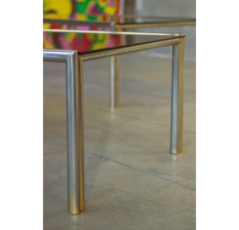 Set of 2 Coffee Tables in Aluminum, Brass & Glass, 1970s For Sale 1