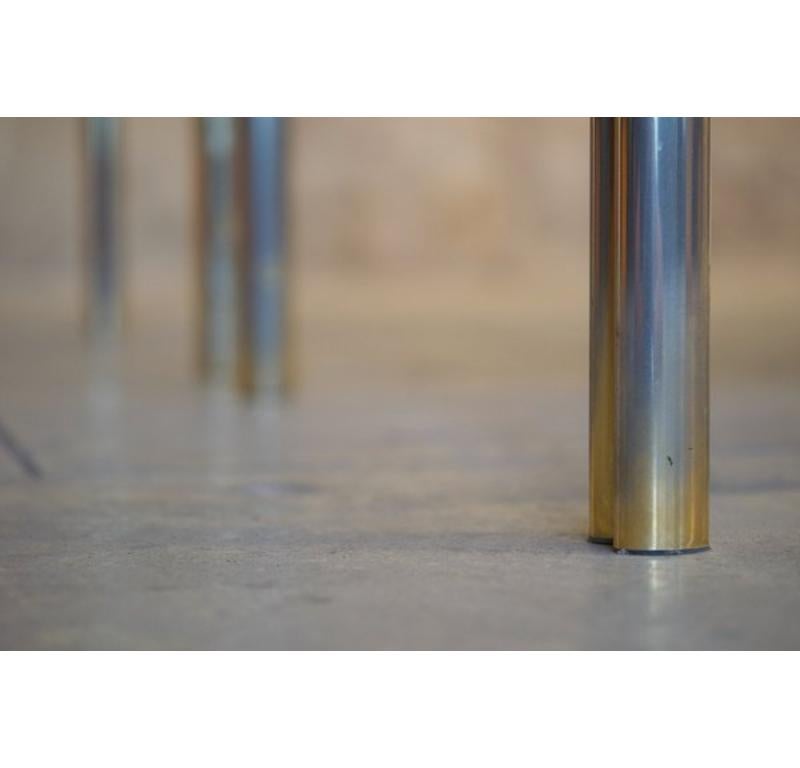 Set of 2 Coffee Tables in Aluminum, Brass & Glass, 1970s For Sale 3