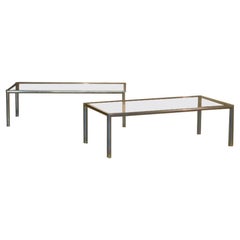Set of 2 Coffee Tables in Aluminum, Brass & Glass, 1970s