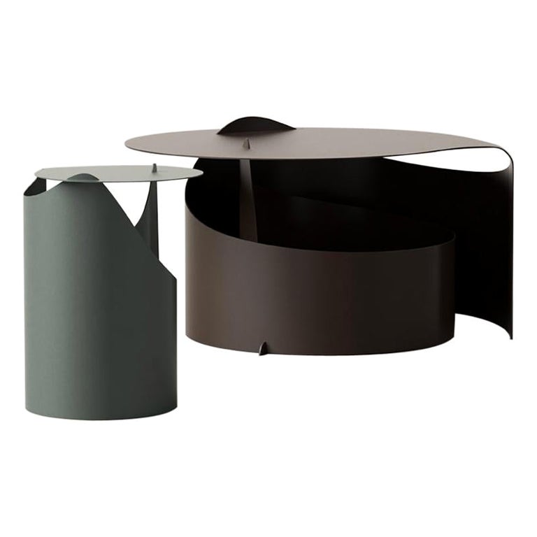 Set of 2 Coffee Tables, Rolle Steel Designed by Aldo Bakker for Karakter For Sale