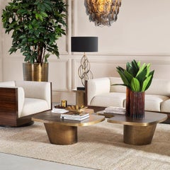 Set of 2 Coffee Tables, Vintage Brass Finish, Timeless Character.