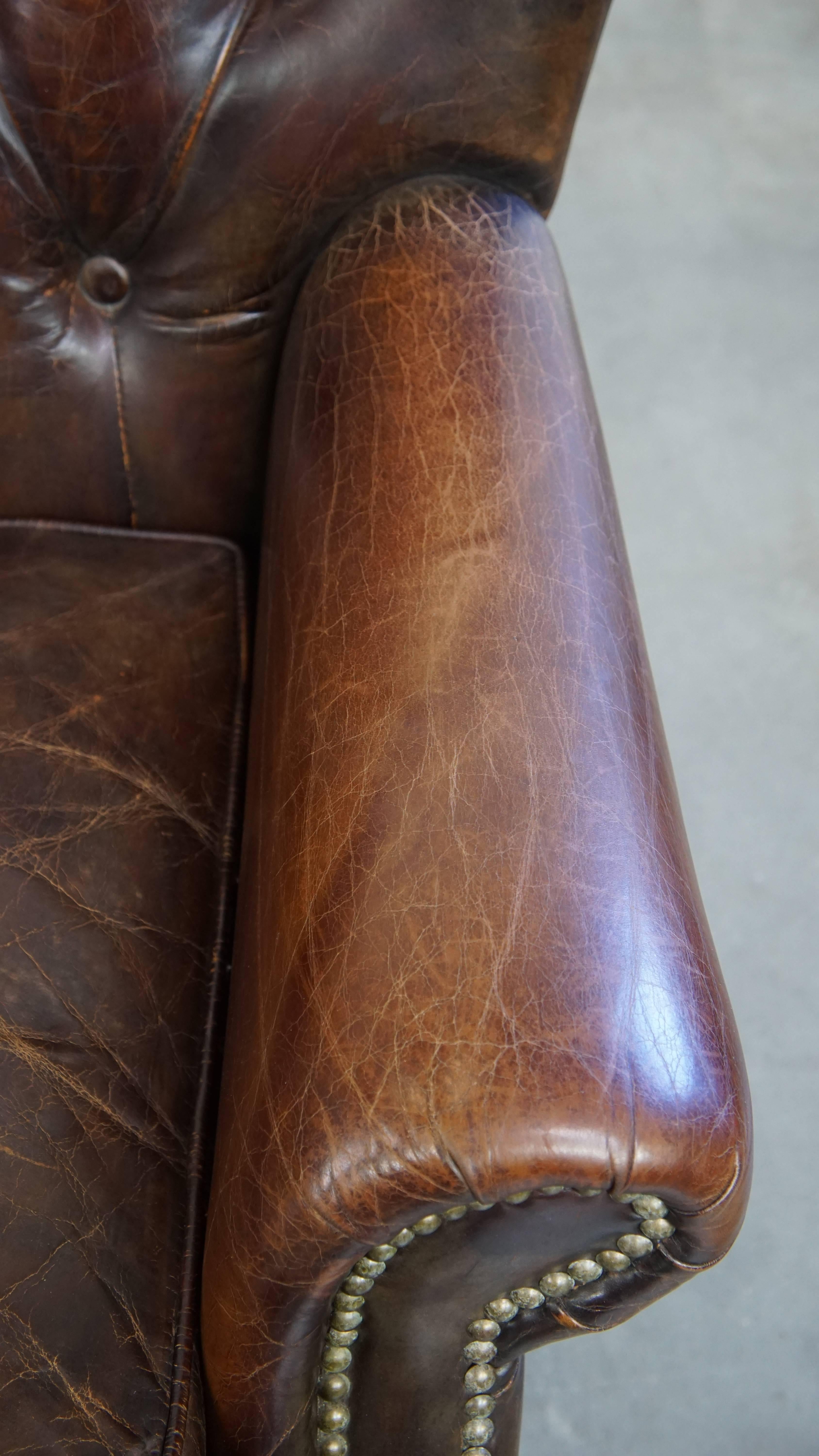 2er-Set Chesterfield-Sessel aus genarbtem Rindsleder in Cognac Brown im Angebot 3