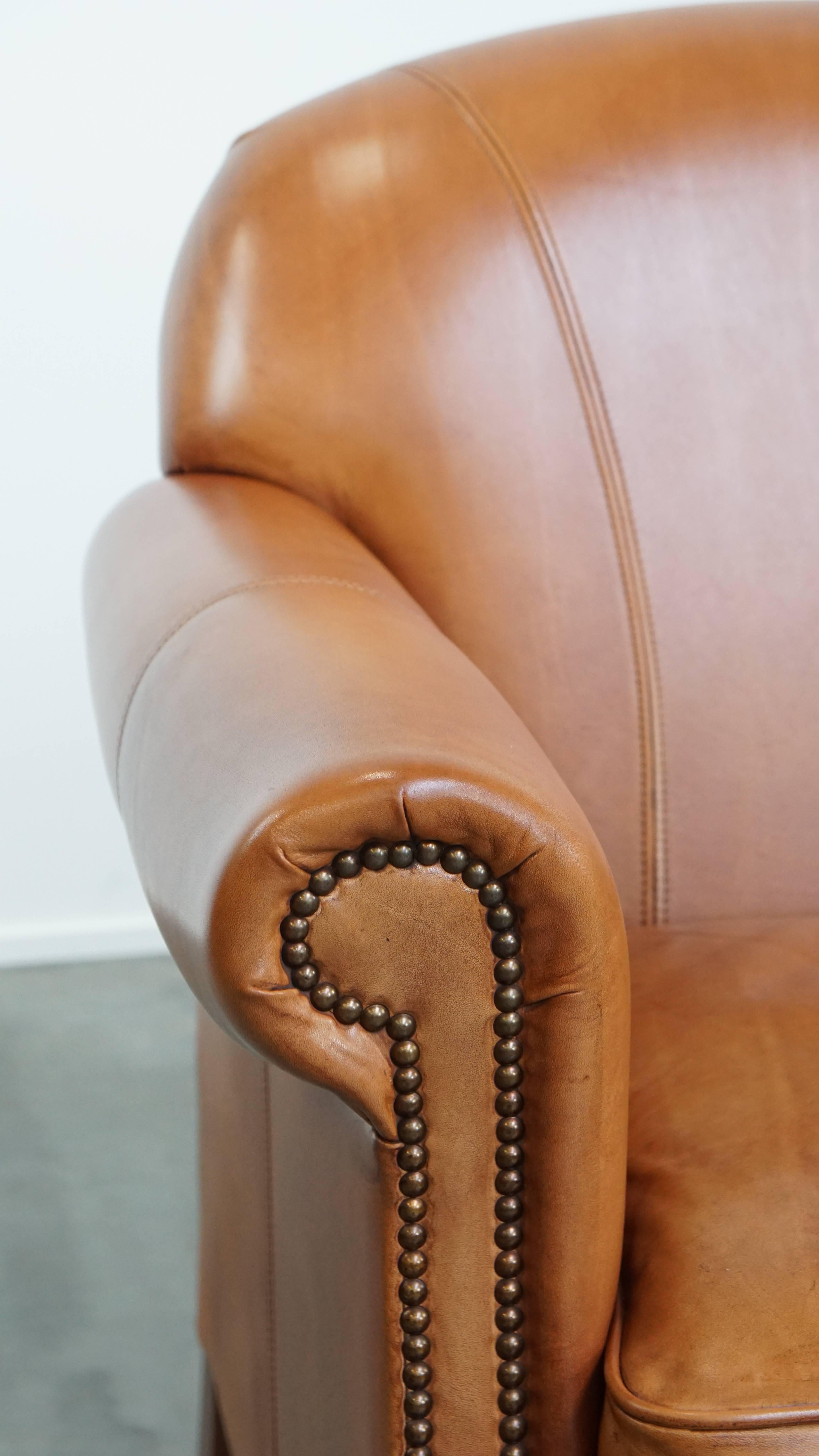 Set di 2 poltrone in pelle di vacchetta color cognac in vendita 4