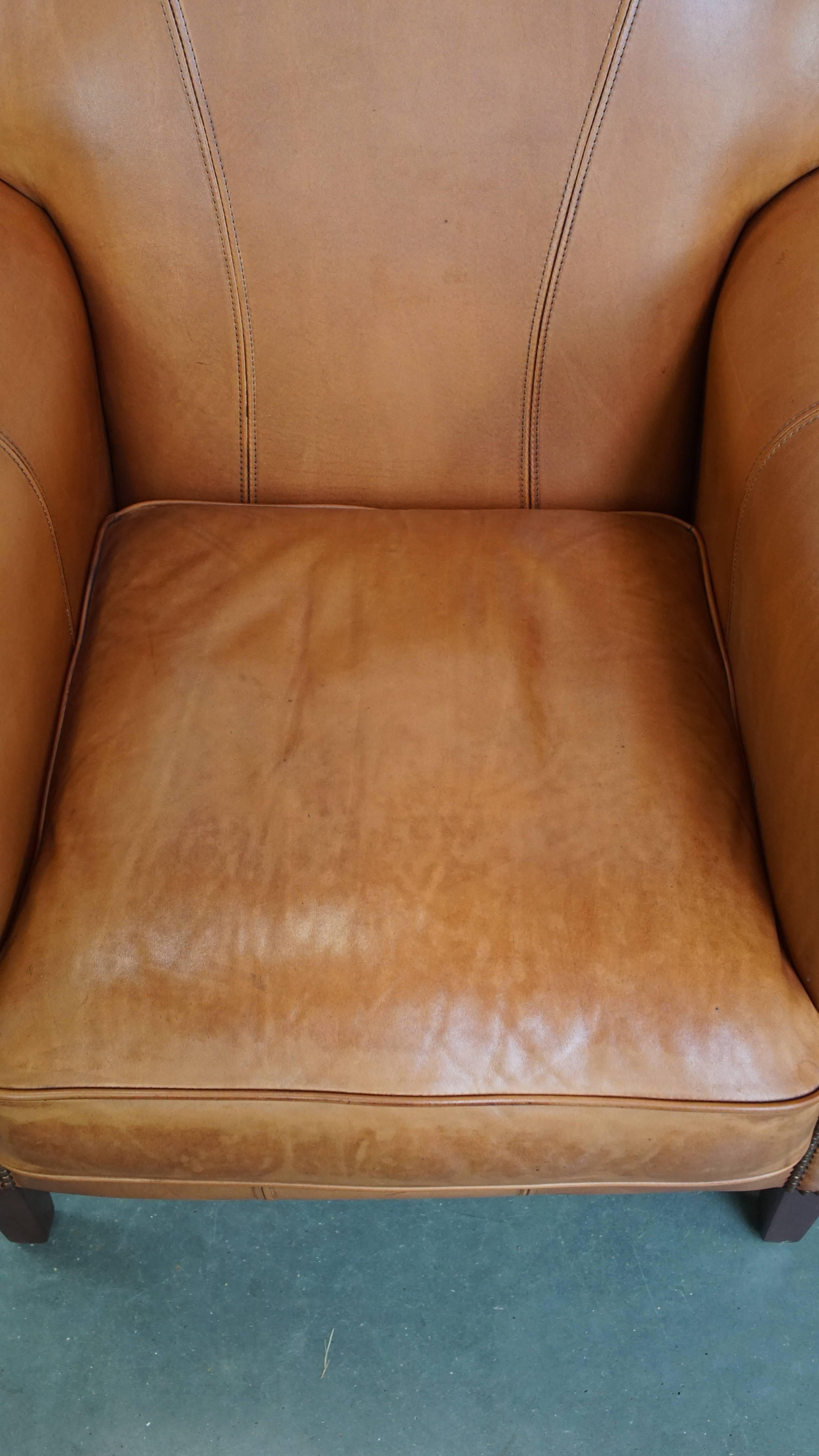 Set di 2 poltrone in pelle di vacchetta color cognac In condizioni buone in vendita a Harderwijk, NL