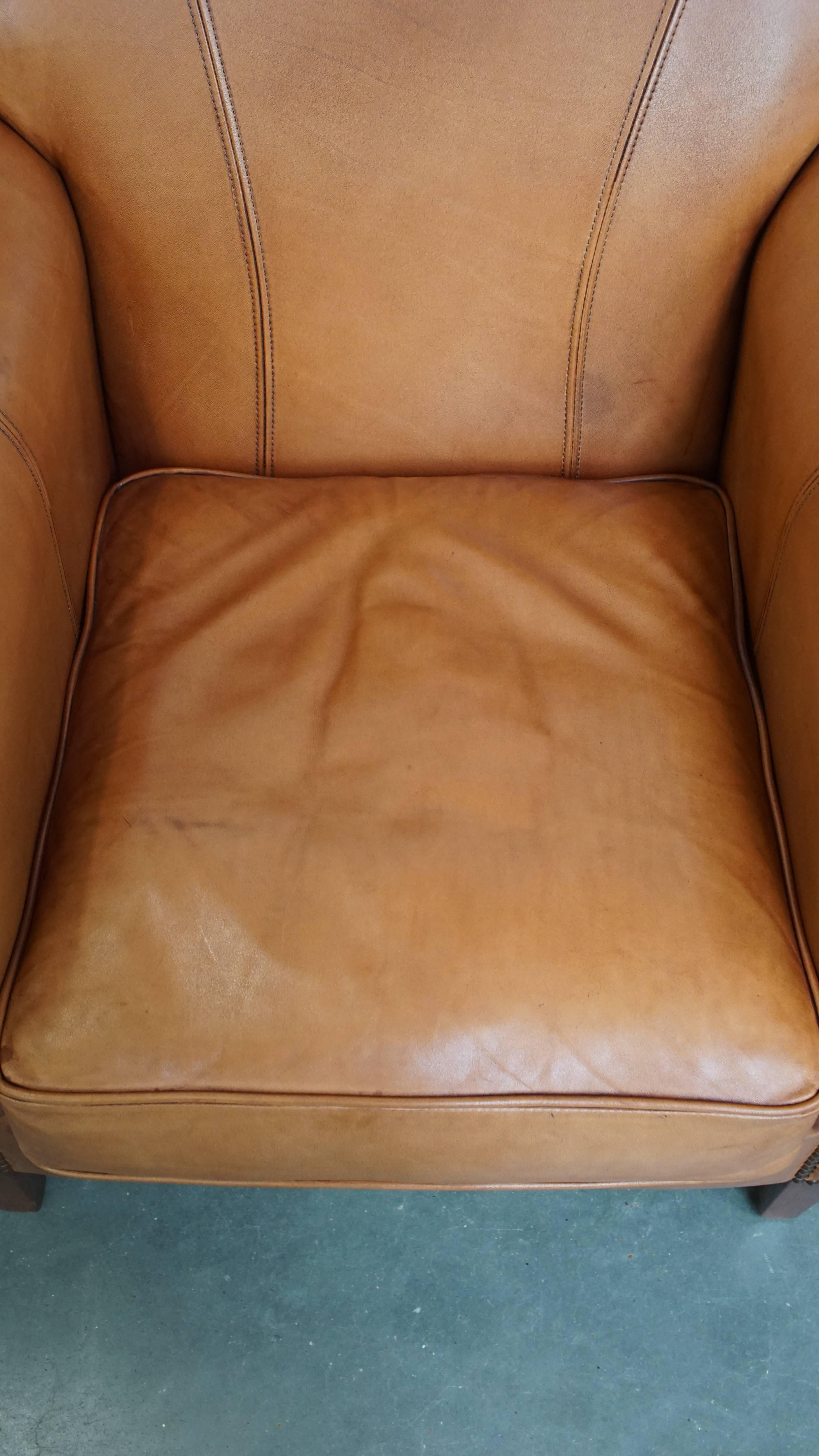 XXI secolo e contemporaneo Set di 2 poltrone in pelle di vacchetta color cognac in vendita