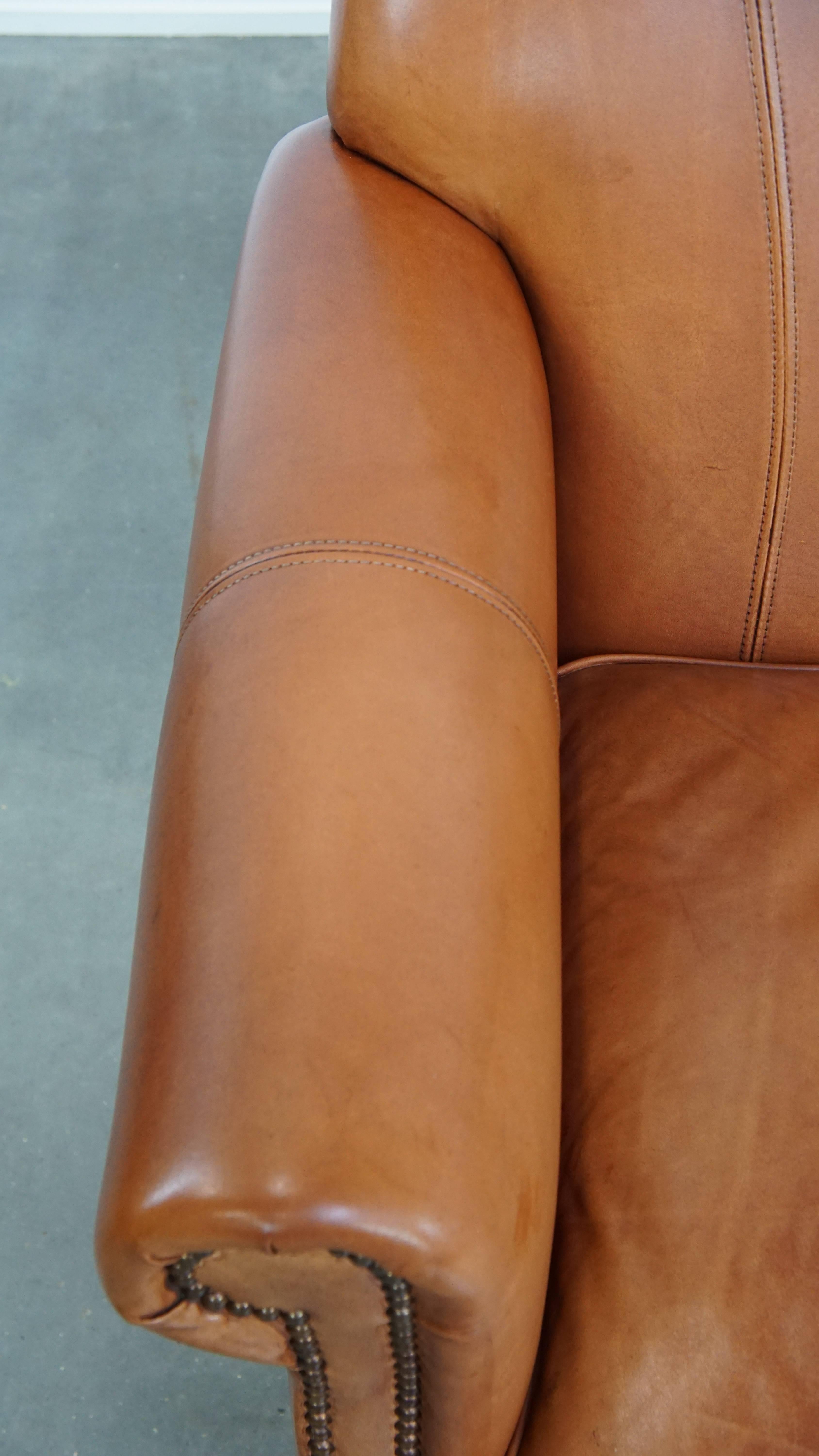 Vacchetta Set di 2 poltrone in pelle di vacchetta color cognac in vendita