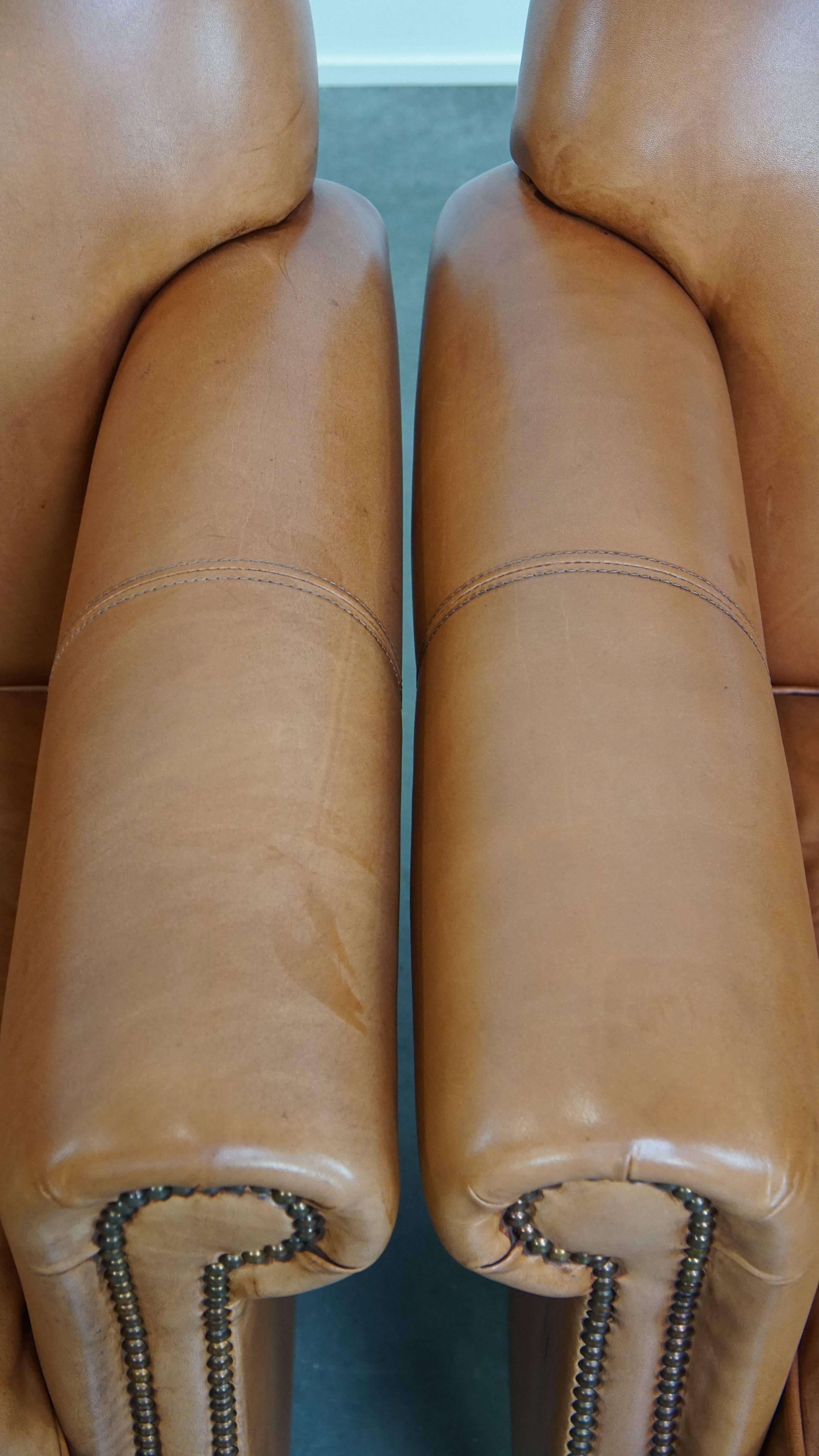 Set di 2 poltrone in pelle di vacchetta color cognac in vendita 1