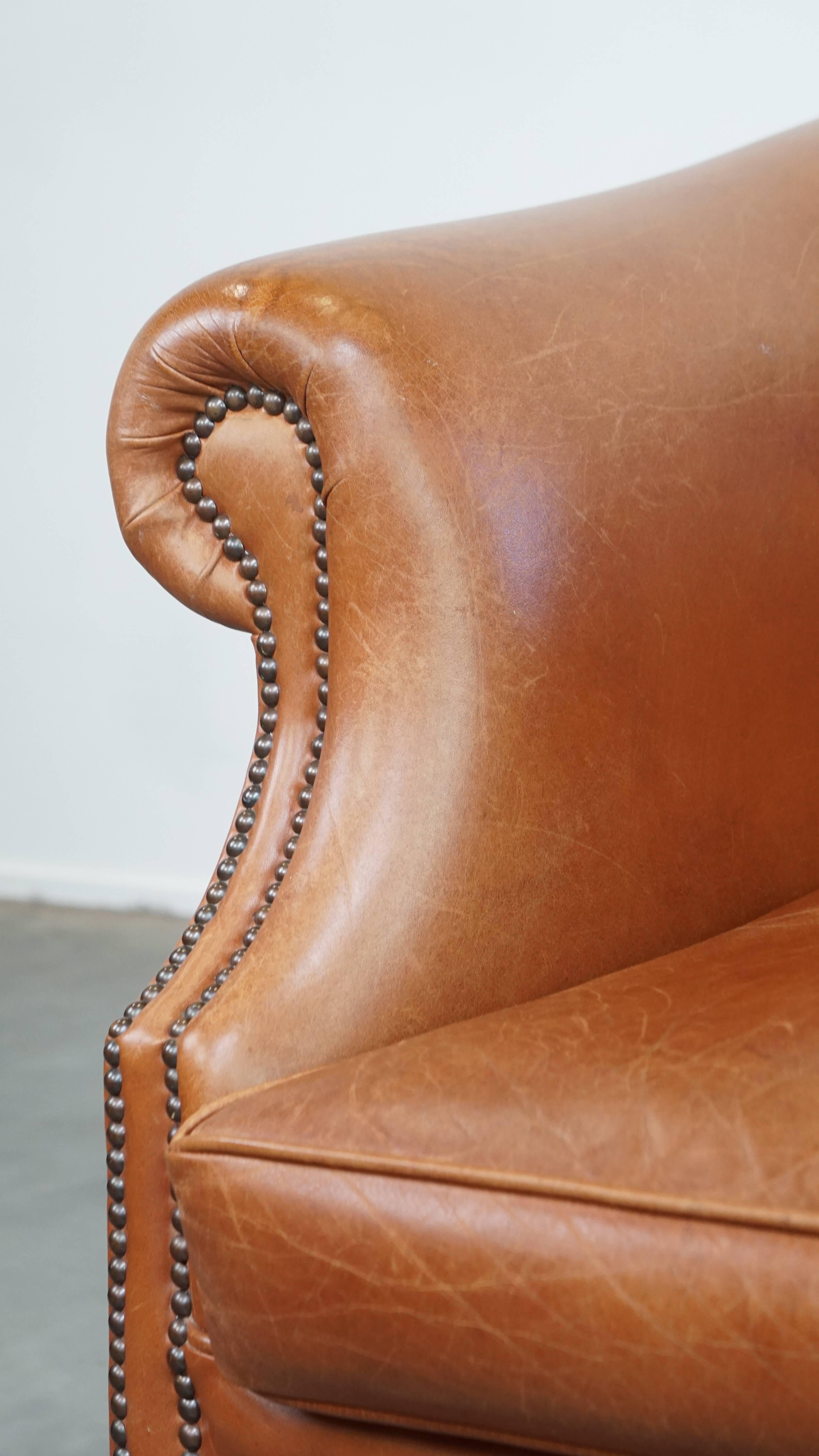 Set of 2 Cognac-Colored Cowhide Leather Club Chairs 6