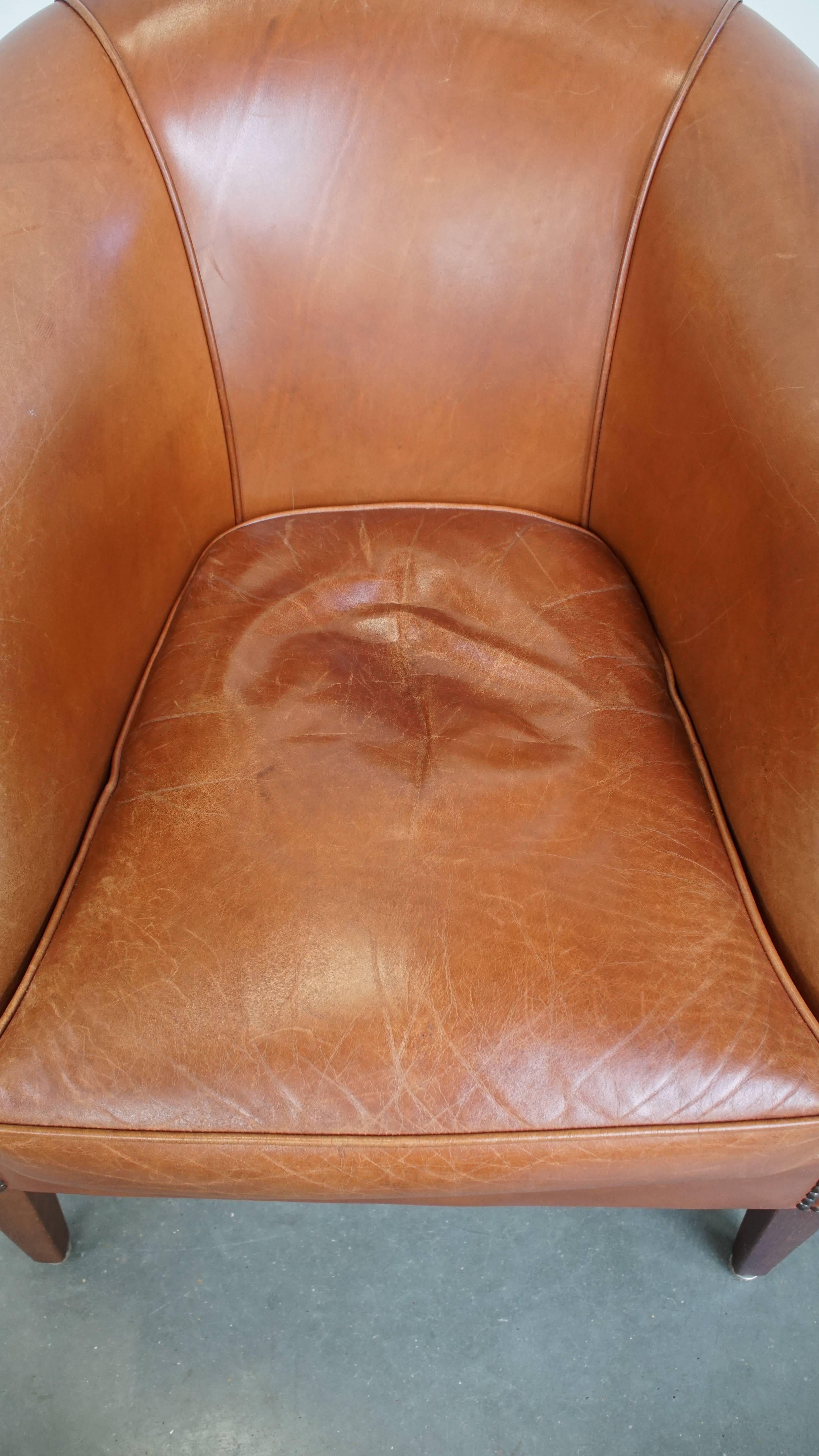 Set of 2 Cognac-Colored Cowhide Leather Club Chairs In Good Condition In Harderwijk, NL