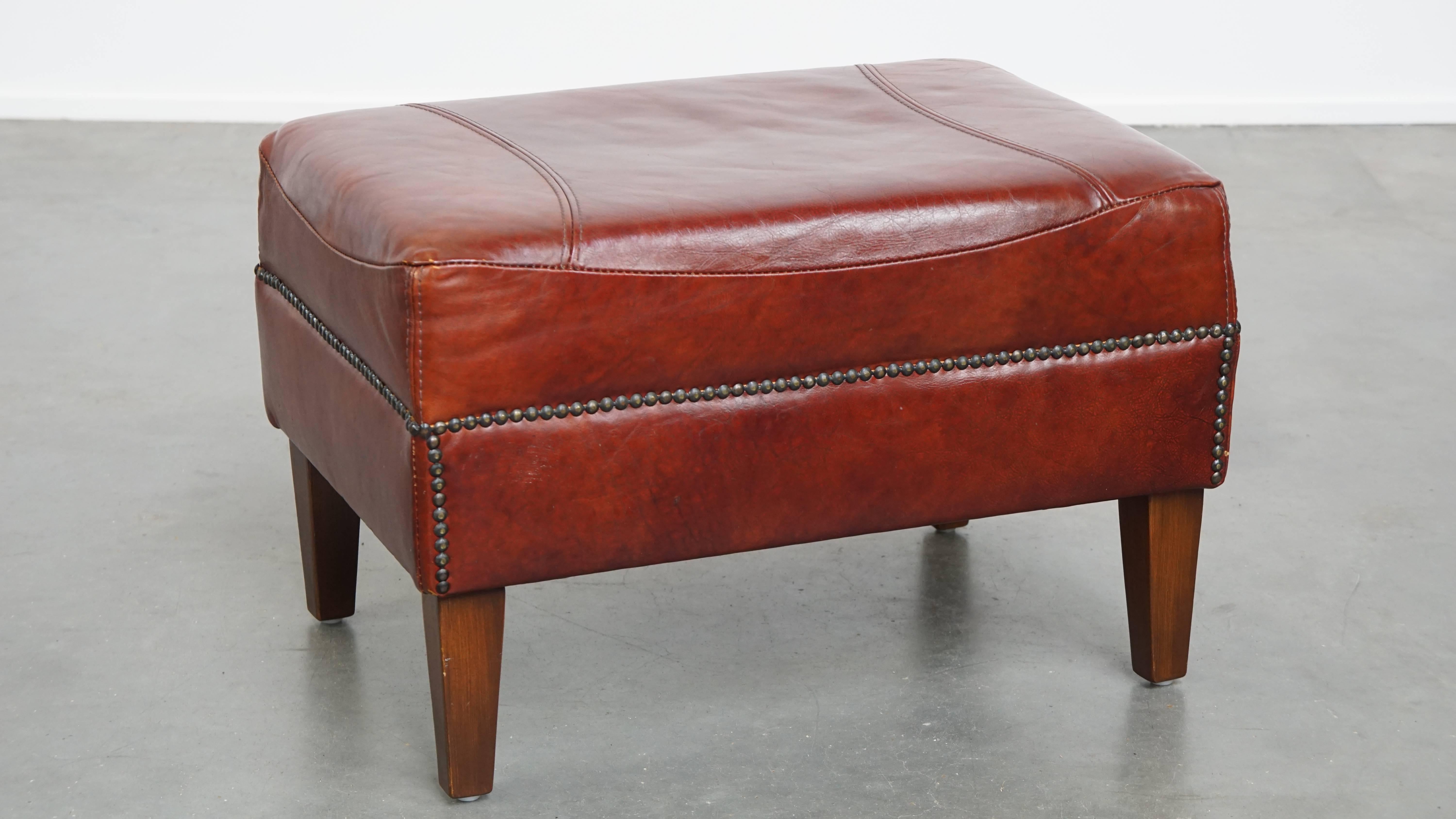 Ensemble de 2 fauteuils club en cuir de vachette de couleur cognac avec ottoman assorti en vente 7