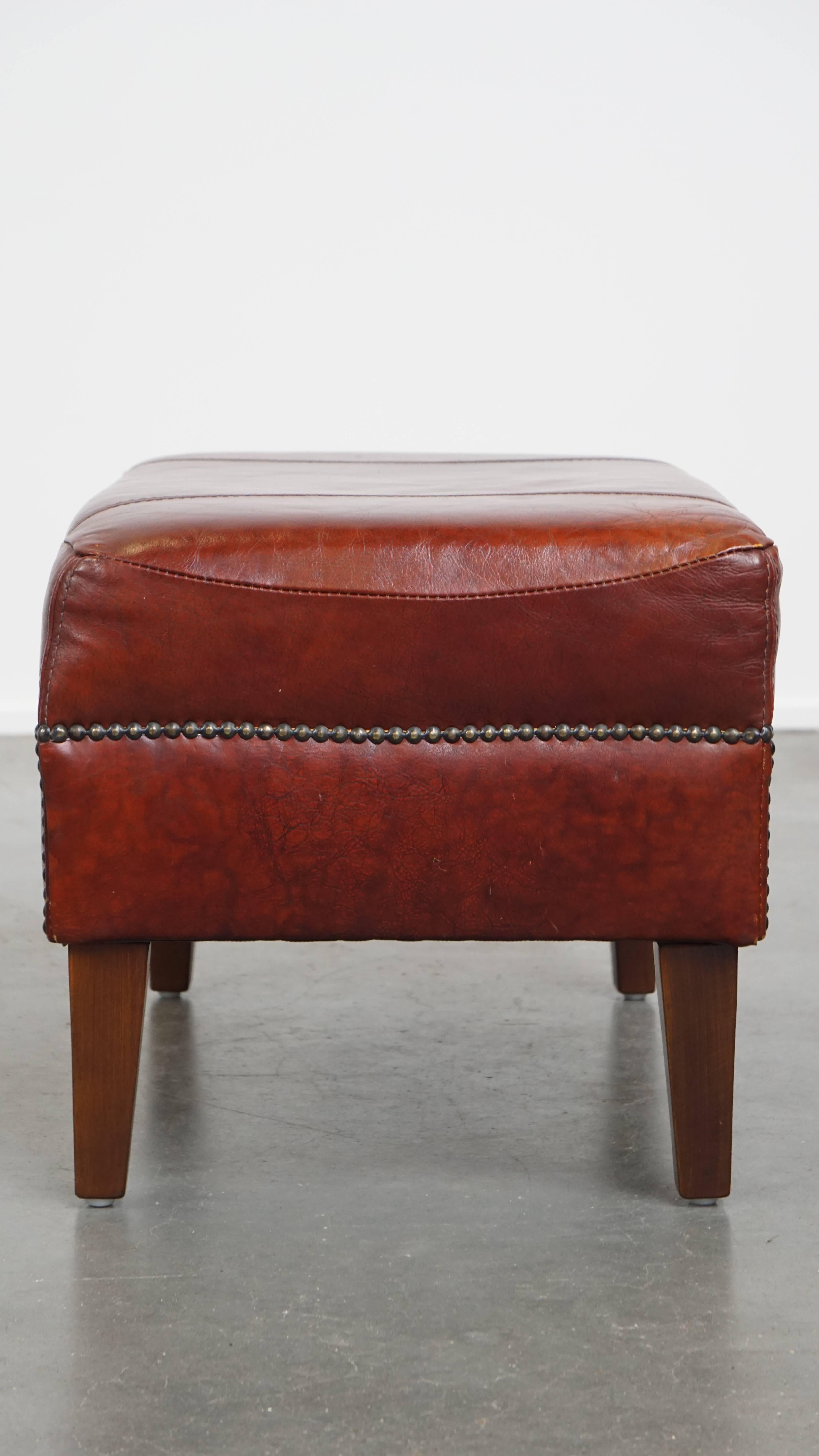Ensemble de 2 fauteuils club en cuir de vachette de couleur cognac avec ottoman assorti en vente 11