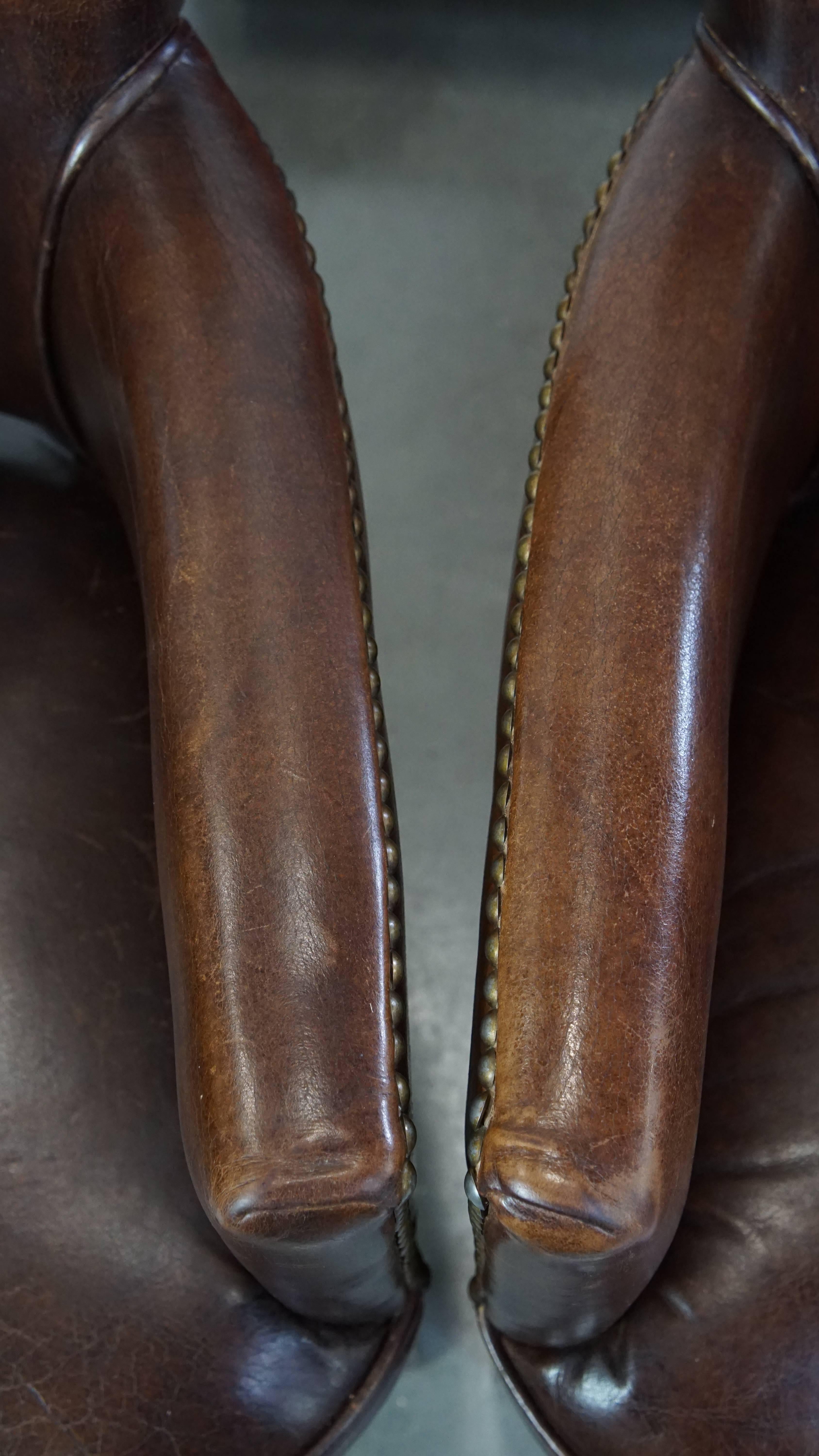 Set of 2 Cognac-Colored Cowhide Leather Ralph Lauren Design Dining Chairs For Sale 3