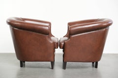 Set di 2 poltrone club in pelle di mucca color cognac in stile inglese