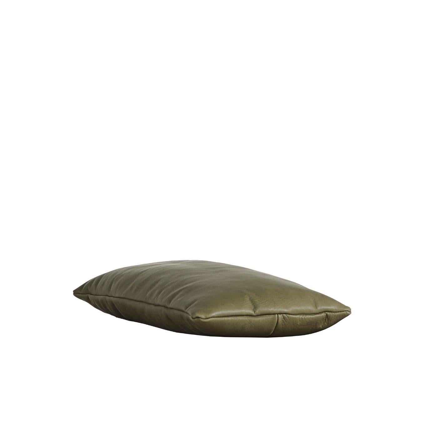 Set of 2 cognac / moss green level pillows by Msds Studio.
Materials: camo leather
Dimensions: D 23.5 x W 67 x H 8.5 cm.
Also available in different colours.

The founders, Mia and Torben Koed, decided to put their 30 years of experience into a