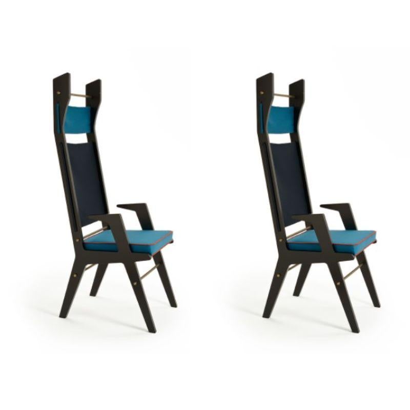 Ensemble de 2 fauteuils Colette, Tourquoise - Bleu - Tourquoise par Colé Italia avec Lorenza Bozzoli
(Produit sur mesure)
Dimensions : H.157 D.66,5 W.55 cm
Matériaux : Petit fauteuil à haut dossier en structure MDF laqué noir ; assise et dossier