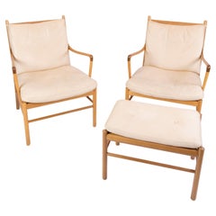 Set Of 2 Colonial Armchairs With Stool Model PJ 149 By Ole Wanscher From 1960s