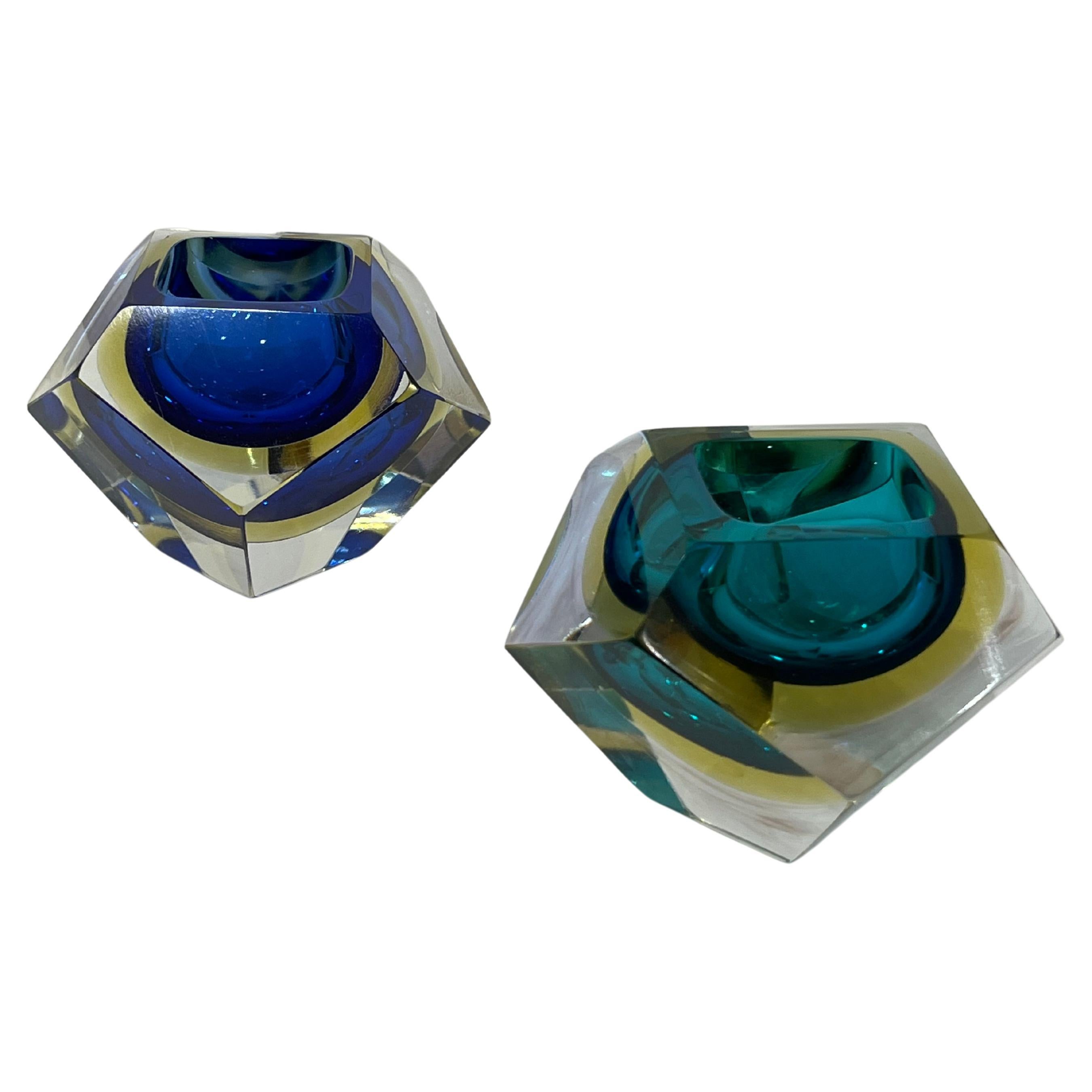 Set of 2 Colorful Murano Glass Ashtrays Mid-Century Italian Design 1960s For Sale