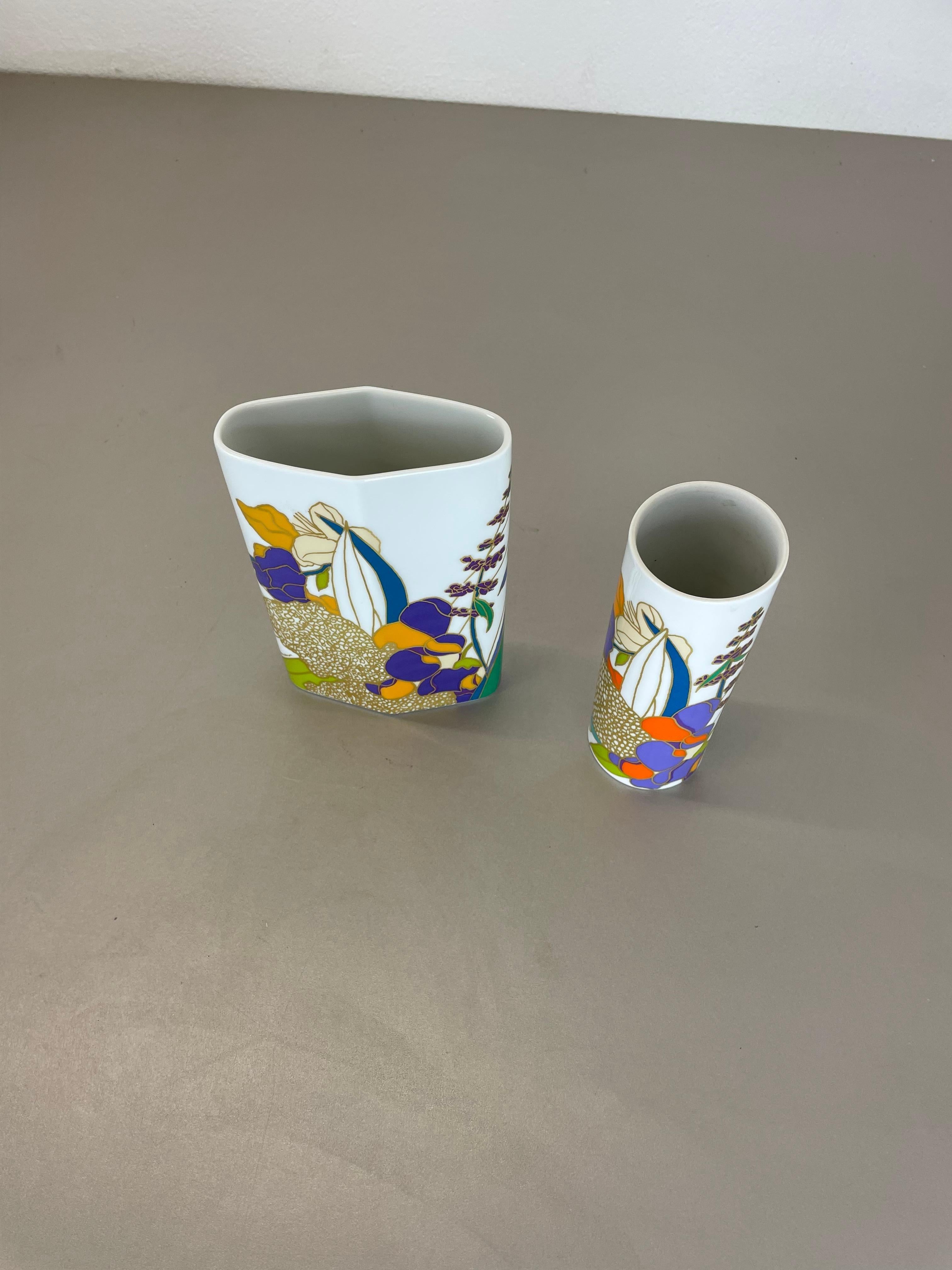 Set of 2 colorful porcelain Vases by Wolf Bauer for Rosenthal, Germany, 1980s For Sale 4
