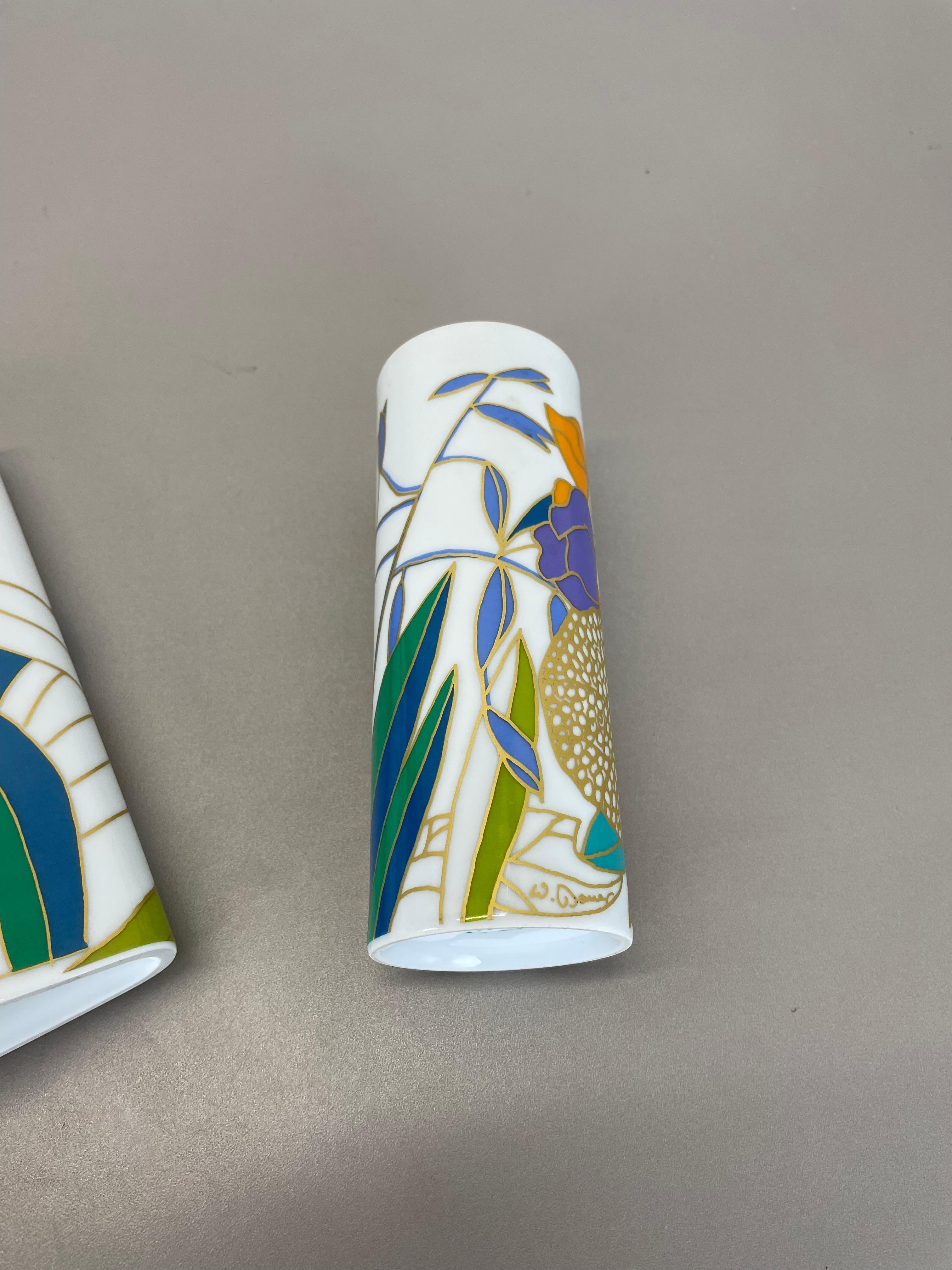 Set of 2 colorful porcelain Vases by Wolf Bauer for Rosenthal, Germany, 1980s For Sale 12