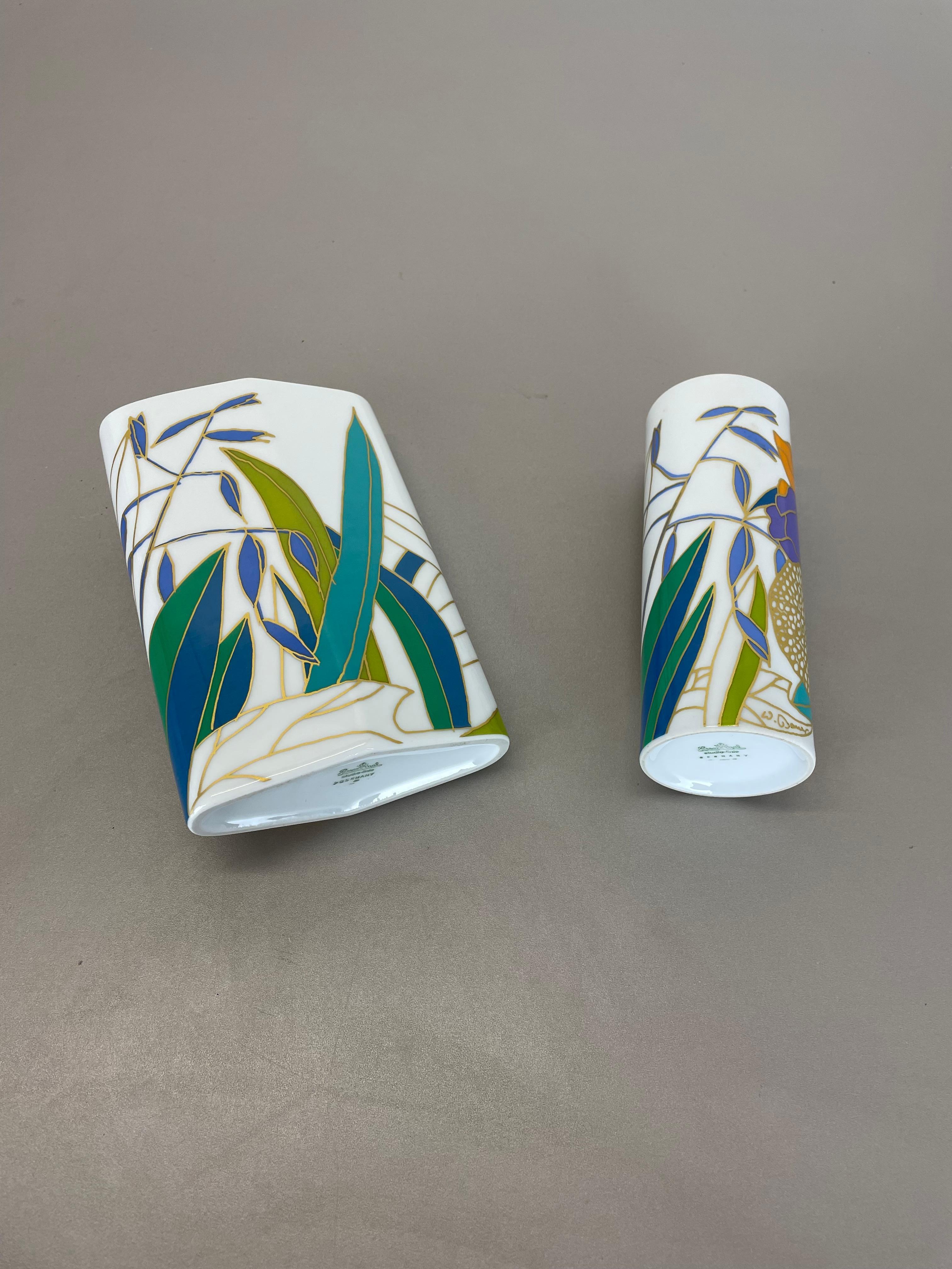 Set of 2 colorful porcelain Vases by Wolf Bauer for Rosenthal, Germany, 1980s For Sale 13
