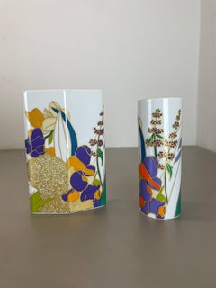 Juego de 2 jarrones de porcelana de colores de Wolf Bauer para Rosenthal, Alemania, años 80