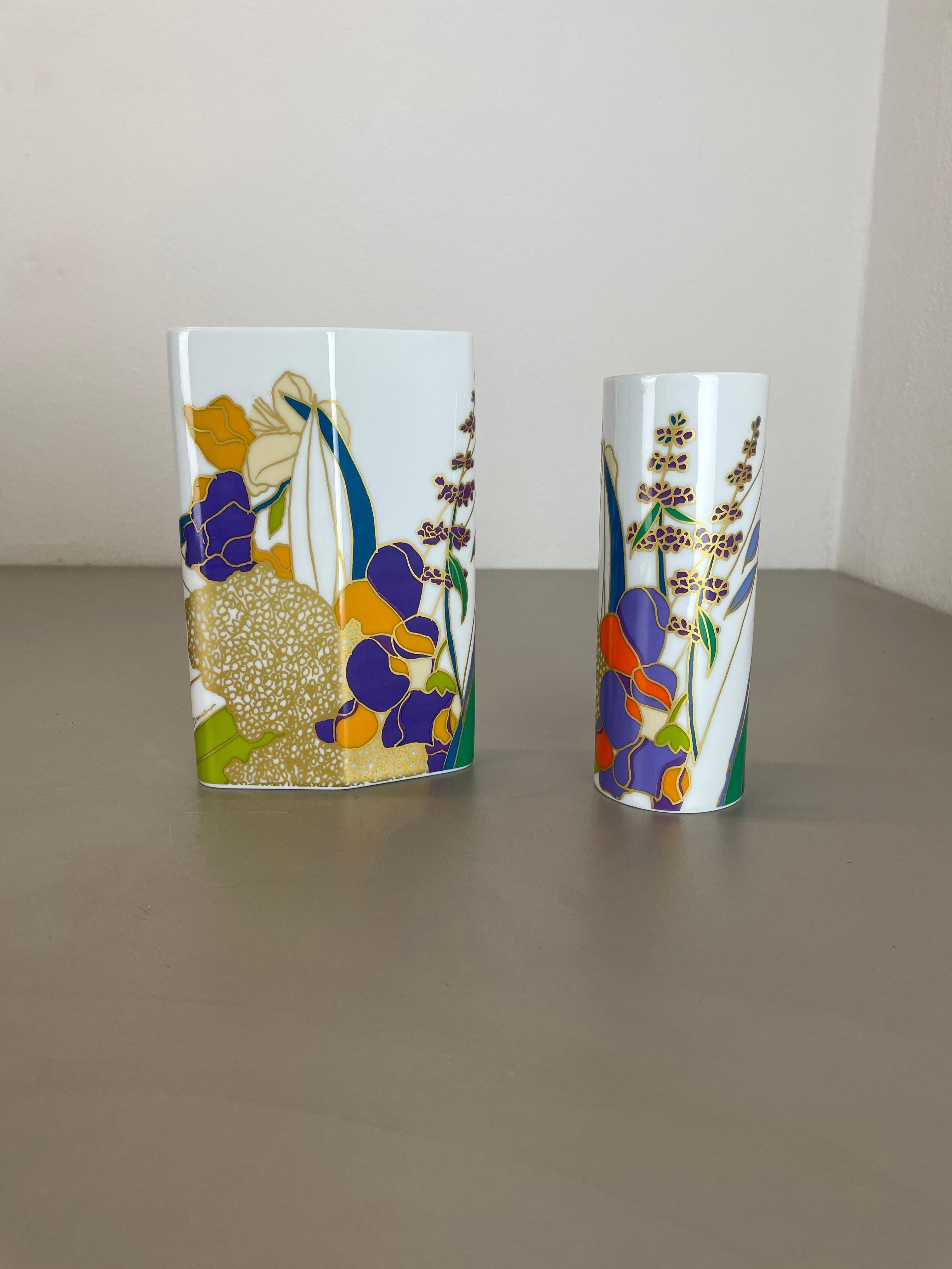 Mid-Century Modern Set of 2 colorful porcelain Vases by Wolf Bauer for Rosenthal, Germany, 1980s For Sale